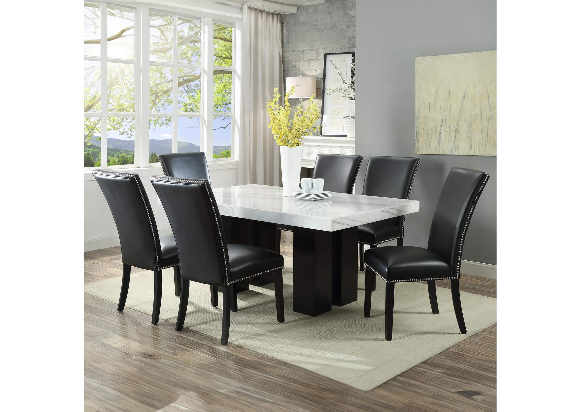 Camila 7-Piece Rectangle Dining Set Black Chair image 1