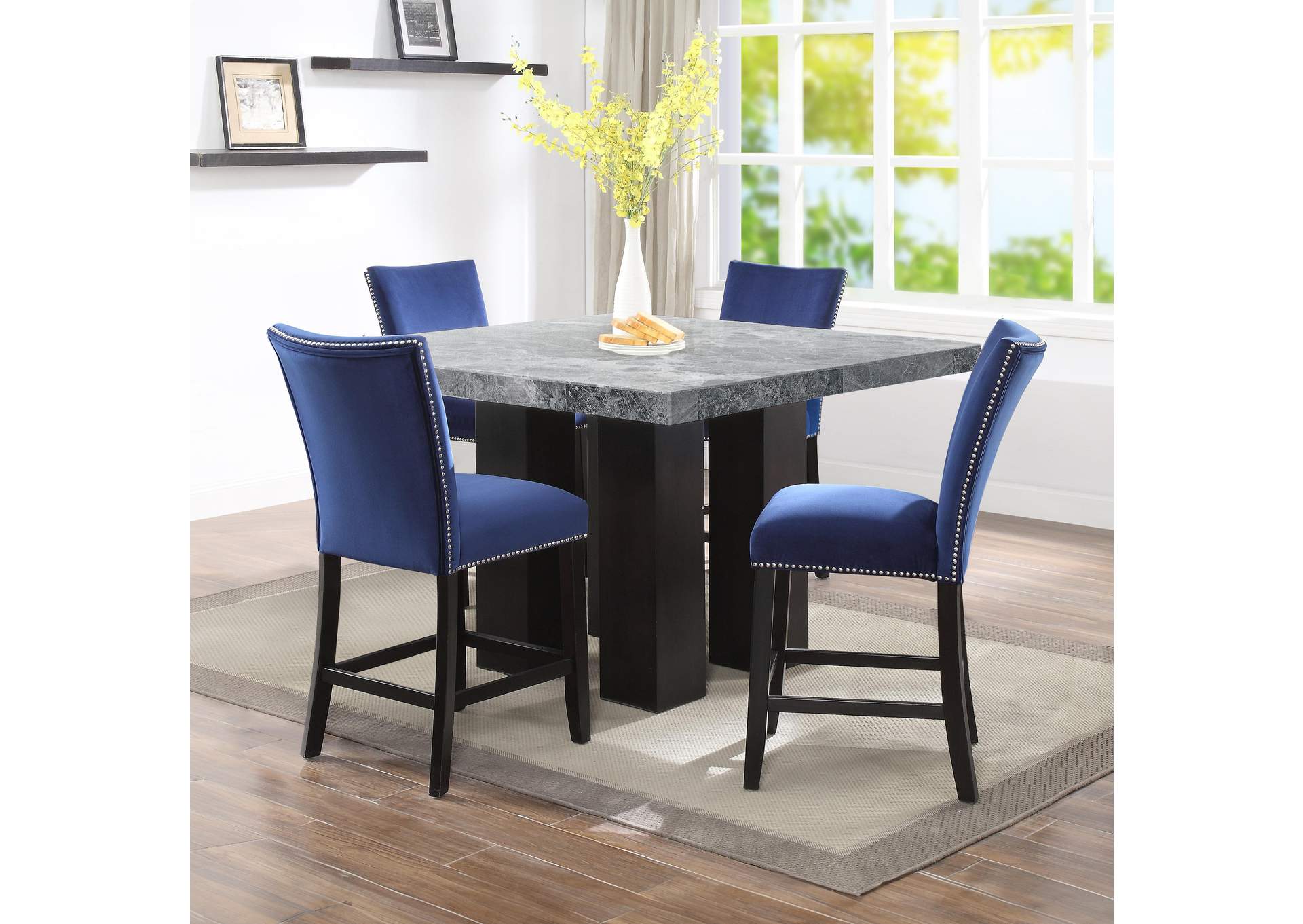 Camila Square 5-Piece Counter Set Blue Chair image 1