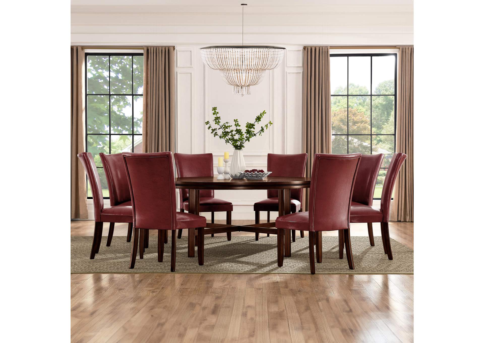 Hartford 72In Dining Set 9 Piece with Red Chairs image 1