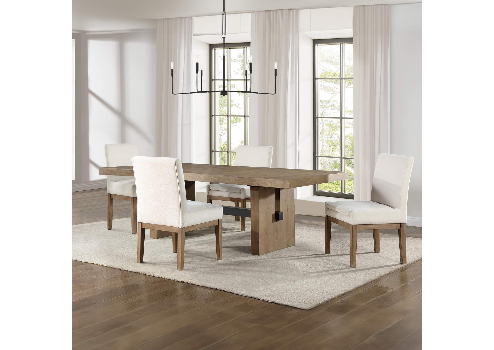 Aubrey 5-Piece 78-96" Dining Table with 4 Upholstered Parsons Chairs, Brown image 1