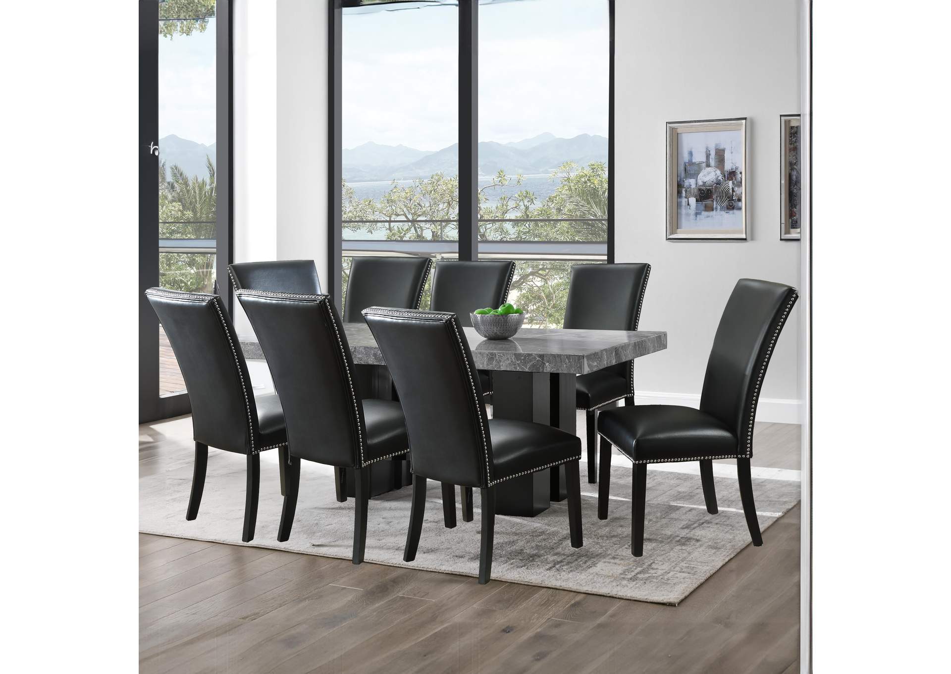 Camila 9-Piece Rectangle Dining Set Black Chair image 1