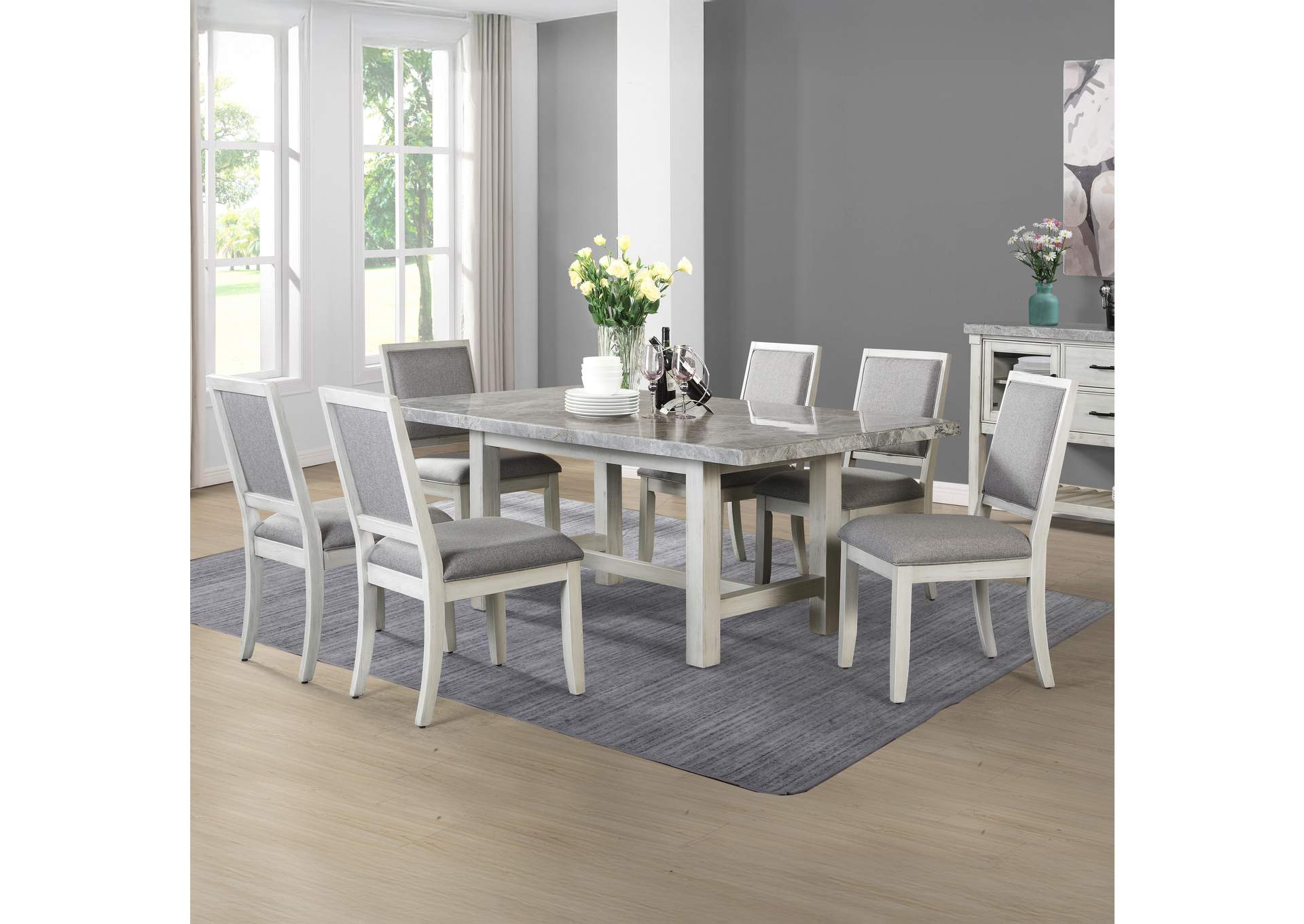 Canova Gray 7-Piece Marble Top Dining Set image 1