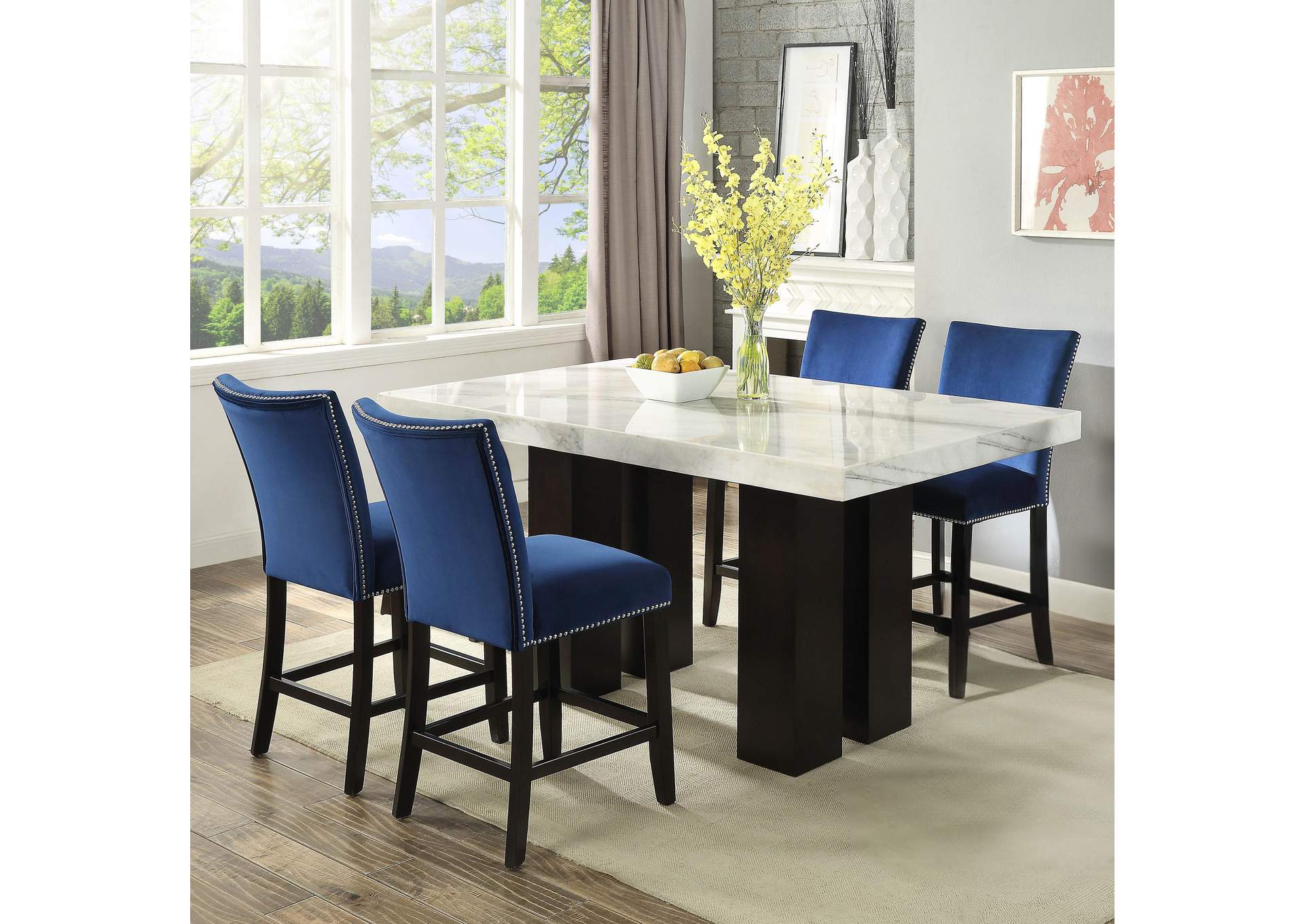 Camila 5-Piece Rectangle Counter Set Blue Chair image 1