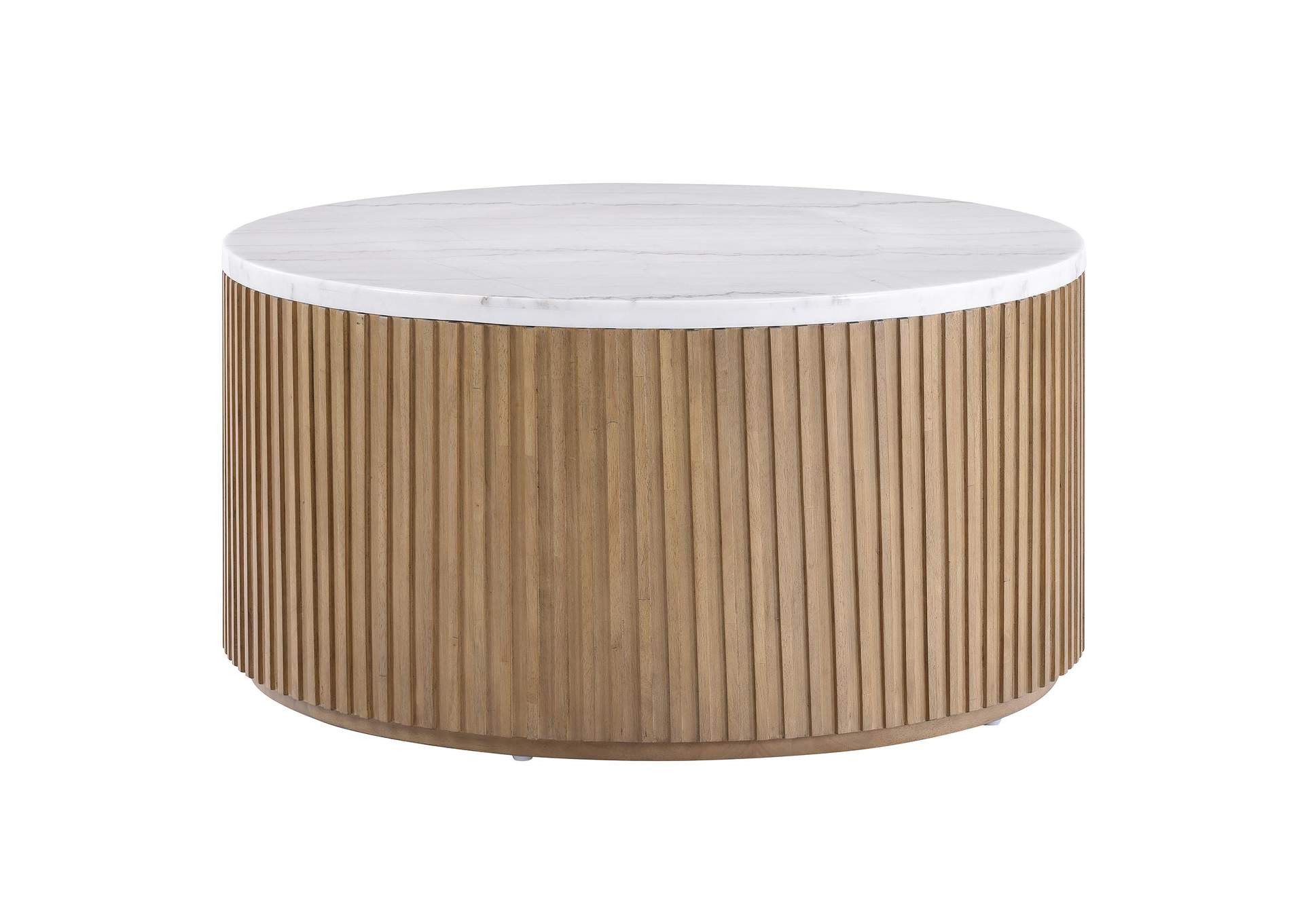 Colvin 36- Round White Marble Top Coffee Table, Toffee image 1