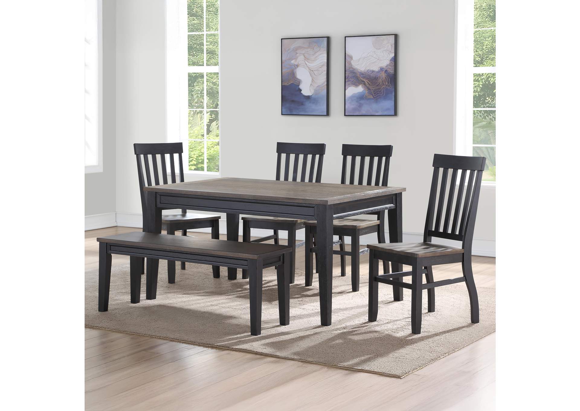 Raven Noir Dining Table with Bench and 4 Chairs image 1