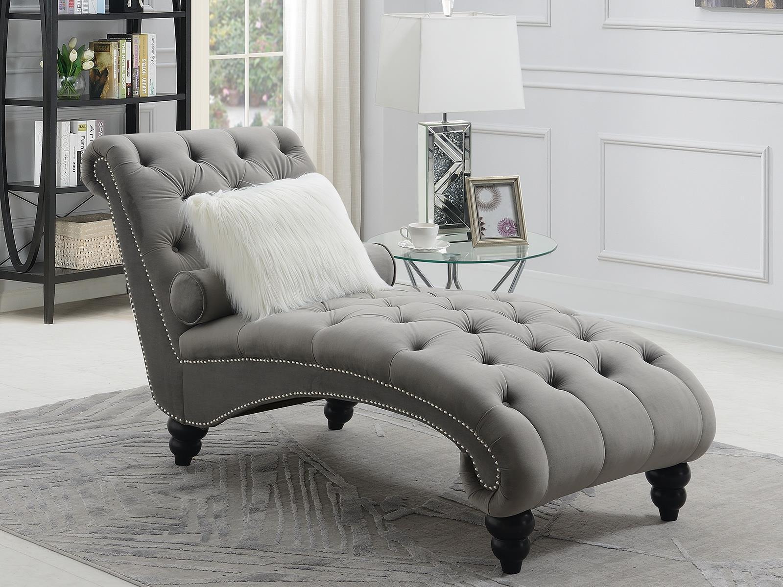  GRAY CHAISE W/WOODEN LEGS  image 1