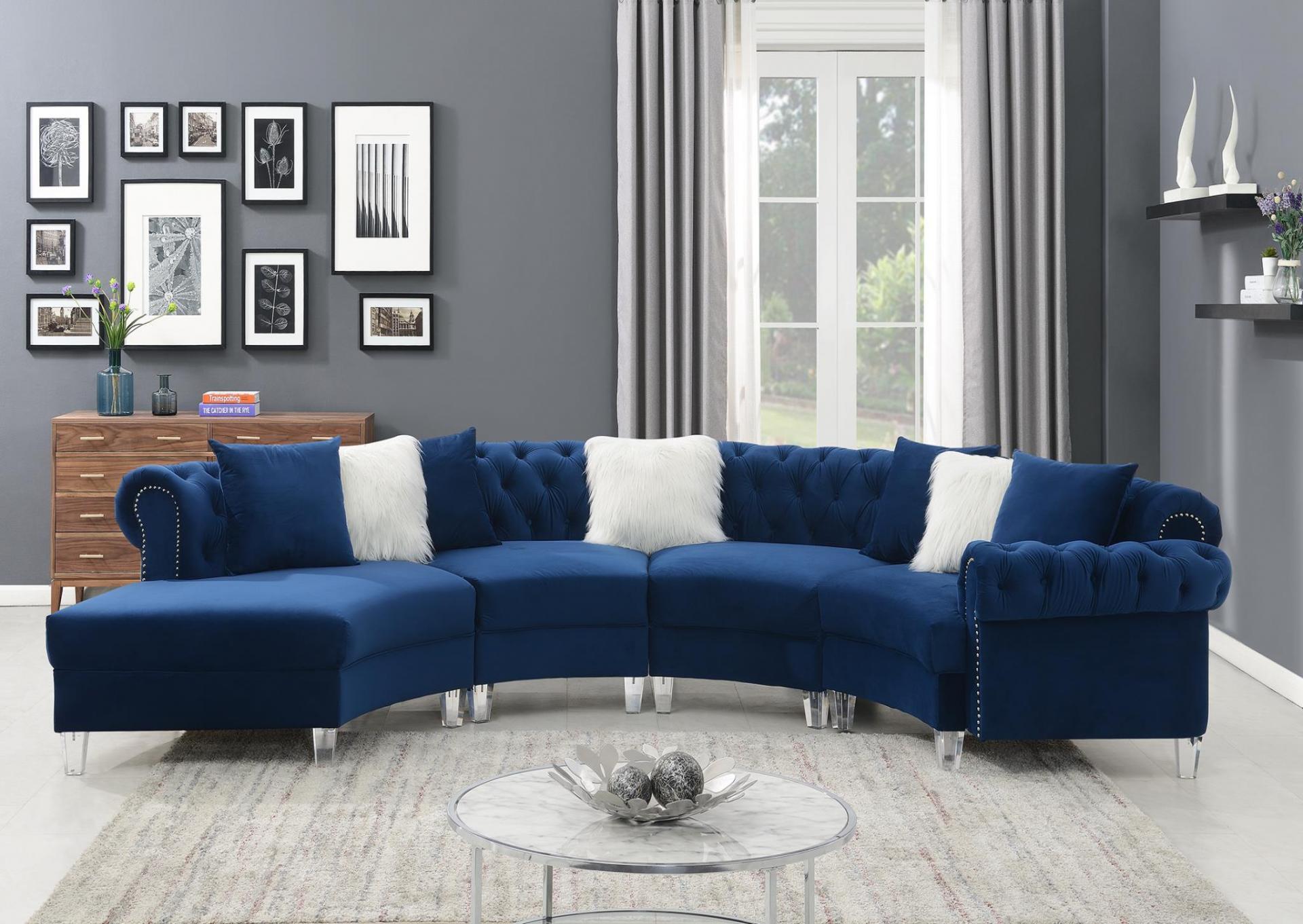 NAVY VELVET 4 PC SECTIONAL  image 1
