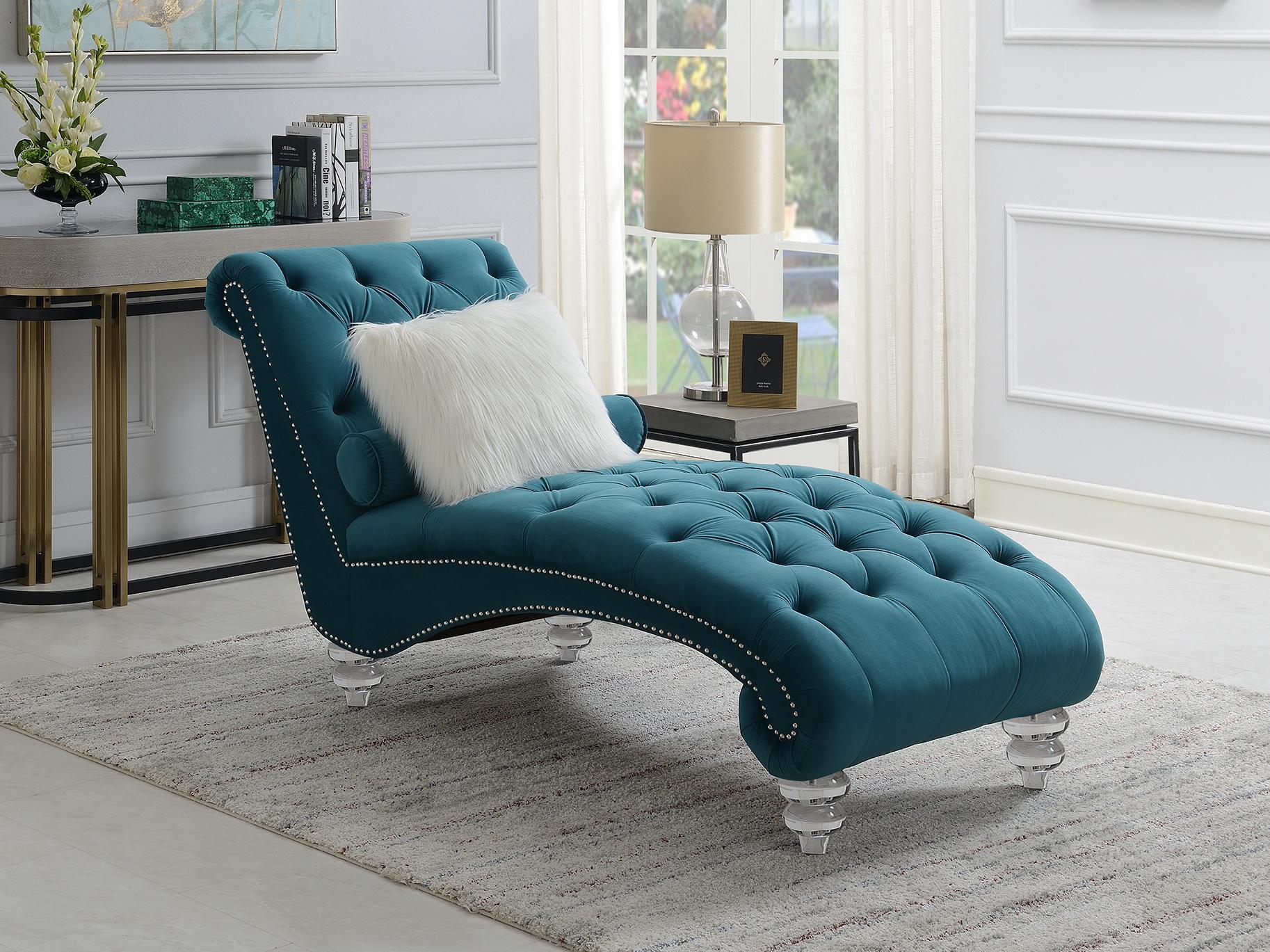TURQUOISE CHAISE W/ACRYLIC LEGS  image 1