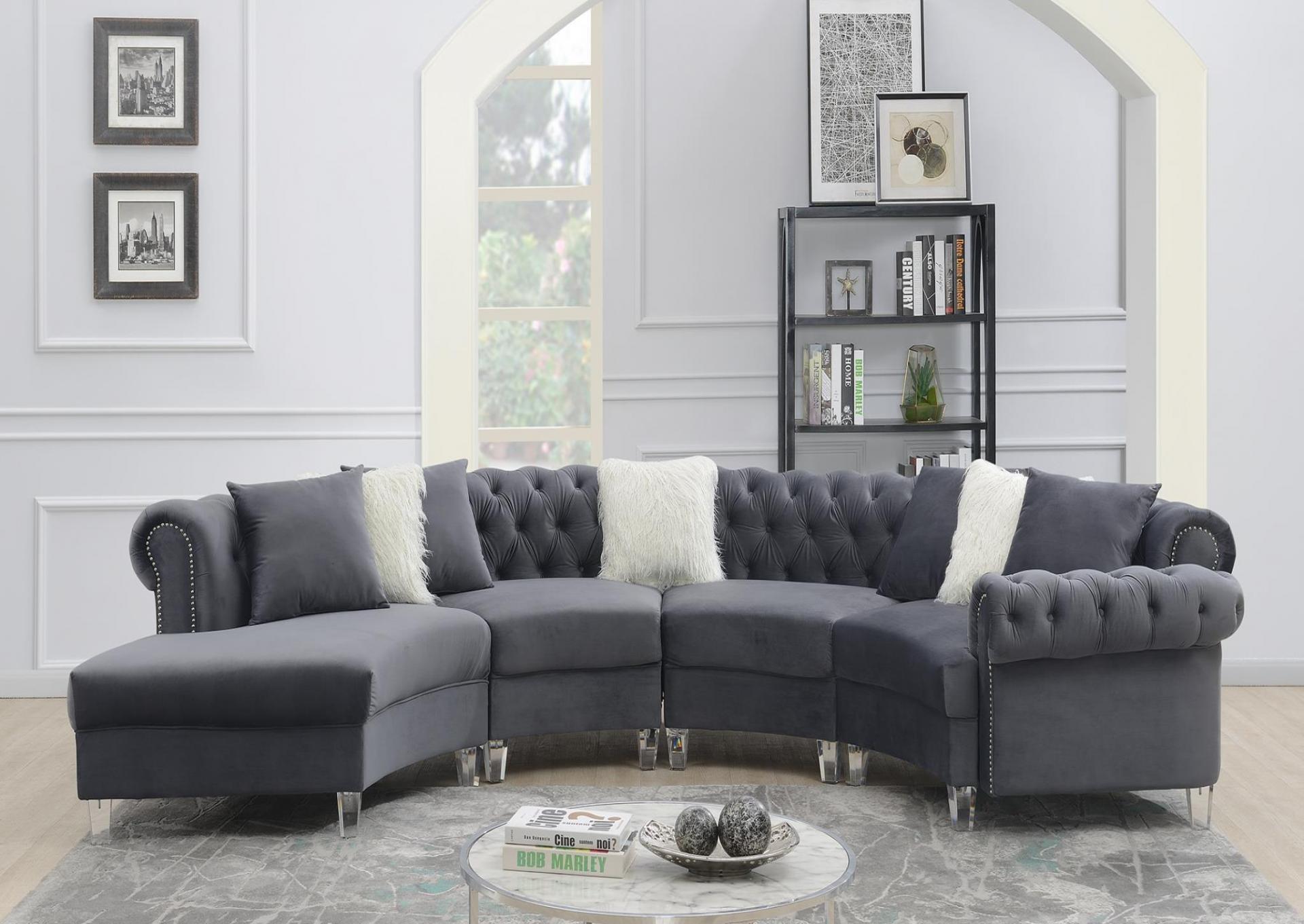 DARK GRAY VELVET 4 PC SECTIONAL image 1