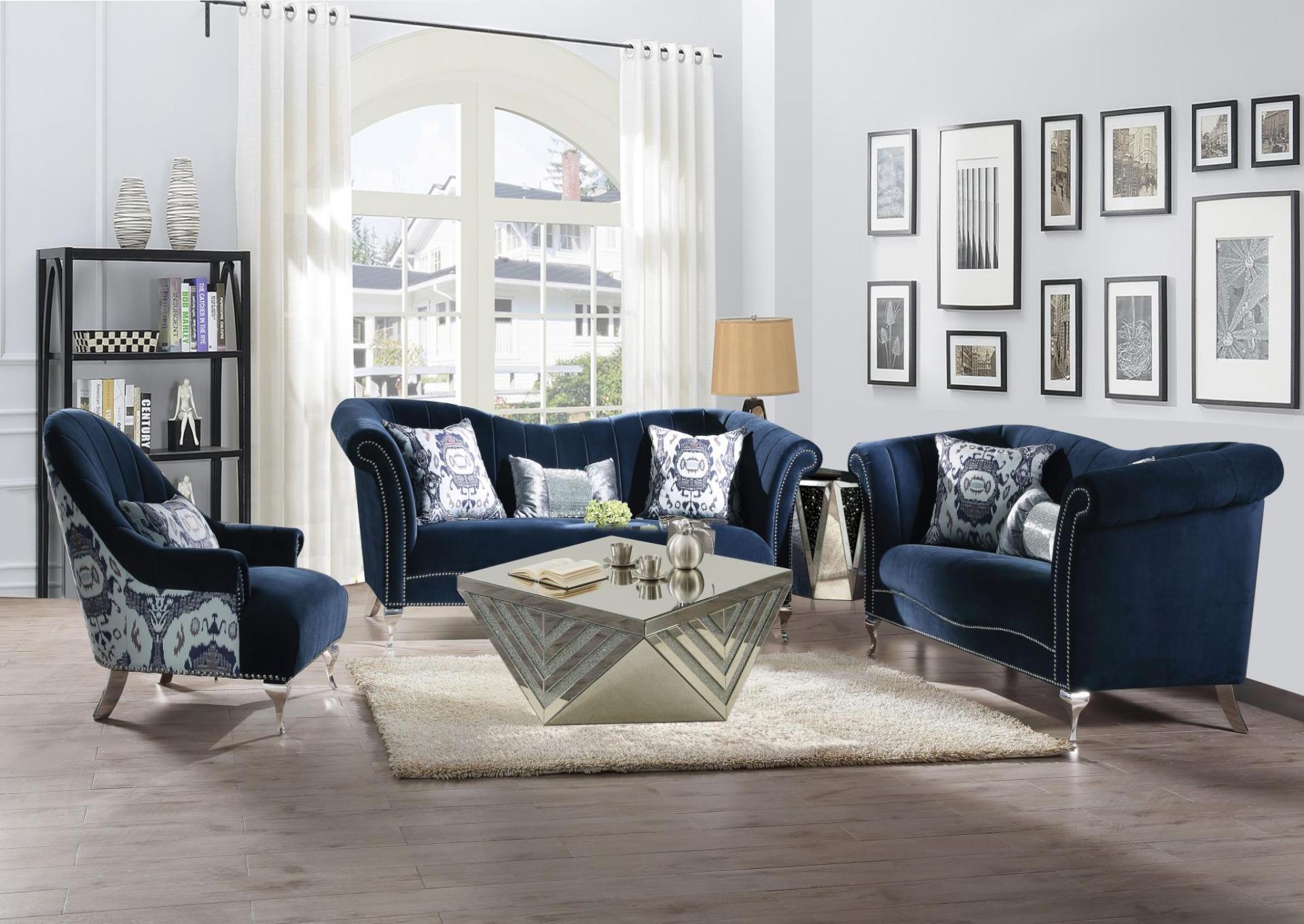 NAVY SOFA W/ METAL LEGS image 1