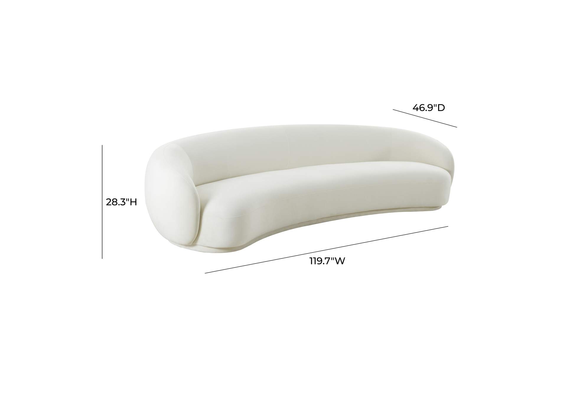 Kendall Cream Velvet 120 Inch Sofa image 6