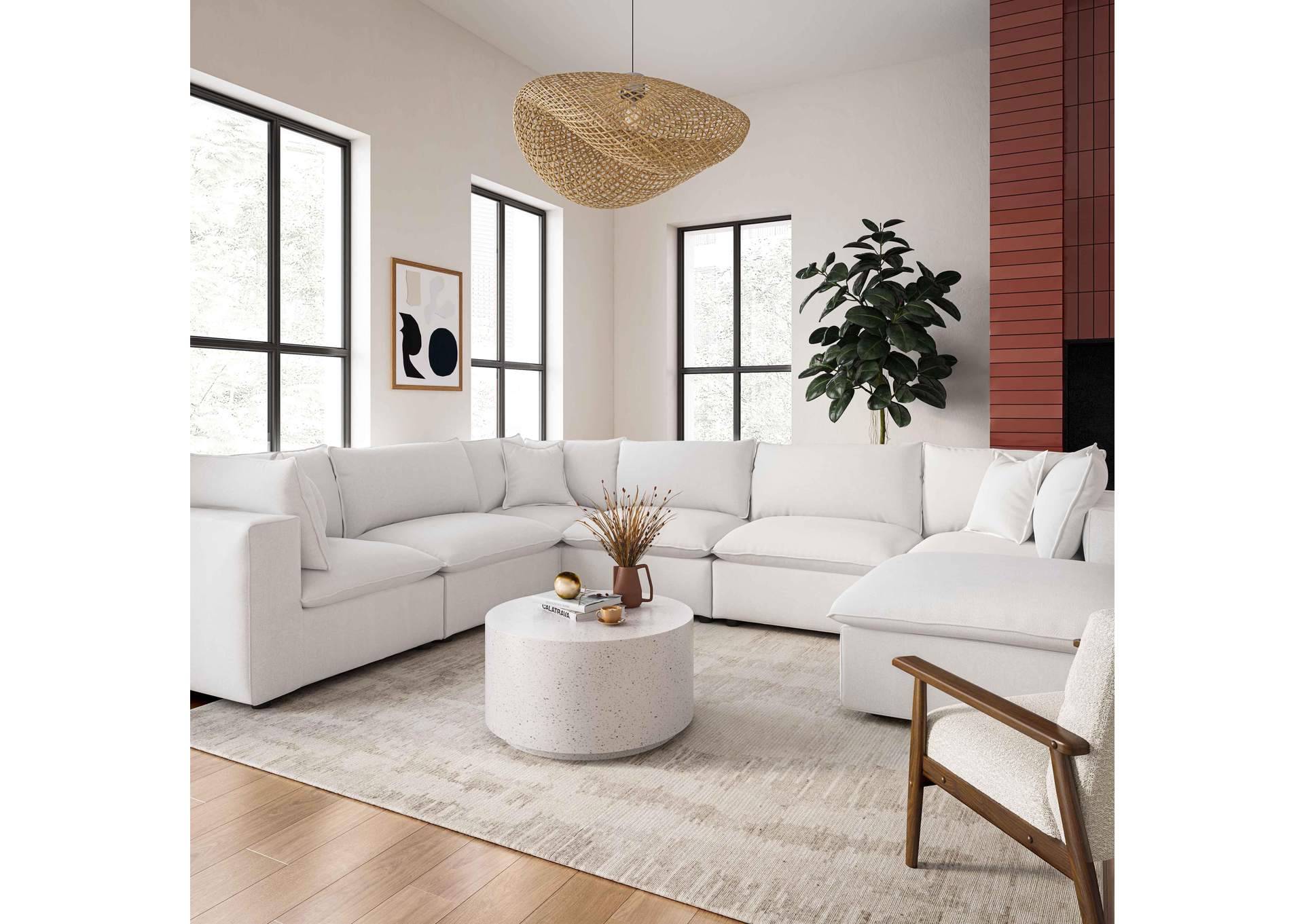 Cali Pearl Performance Fabric Modular Large Chaise Sectional image 3