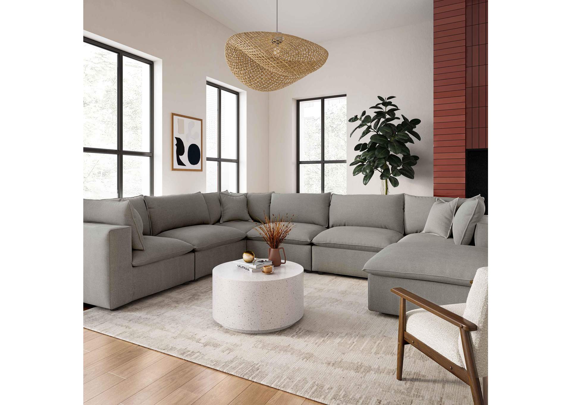 Cali Slate Performance Fabric Modular Large Chaise Sectional image 3