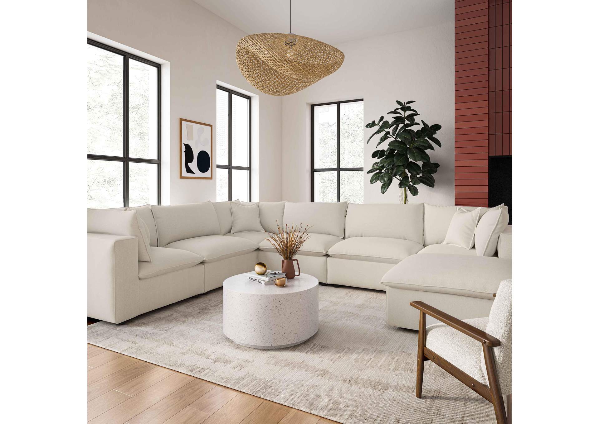 Cali Natural Performance Fabric Ottoman image 3