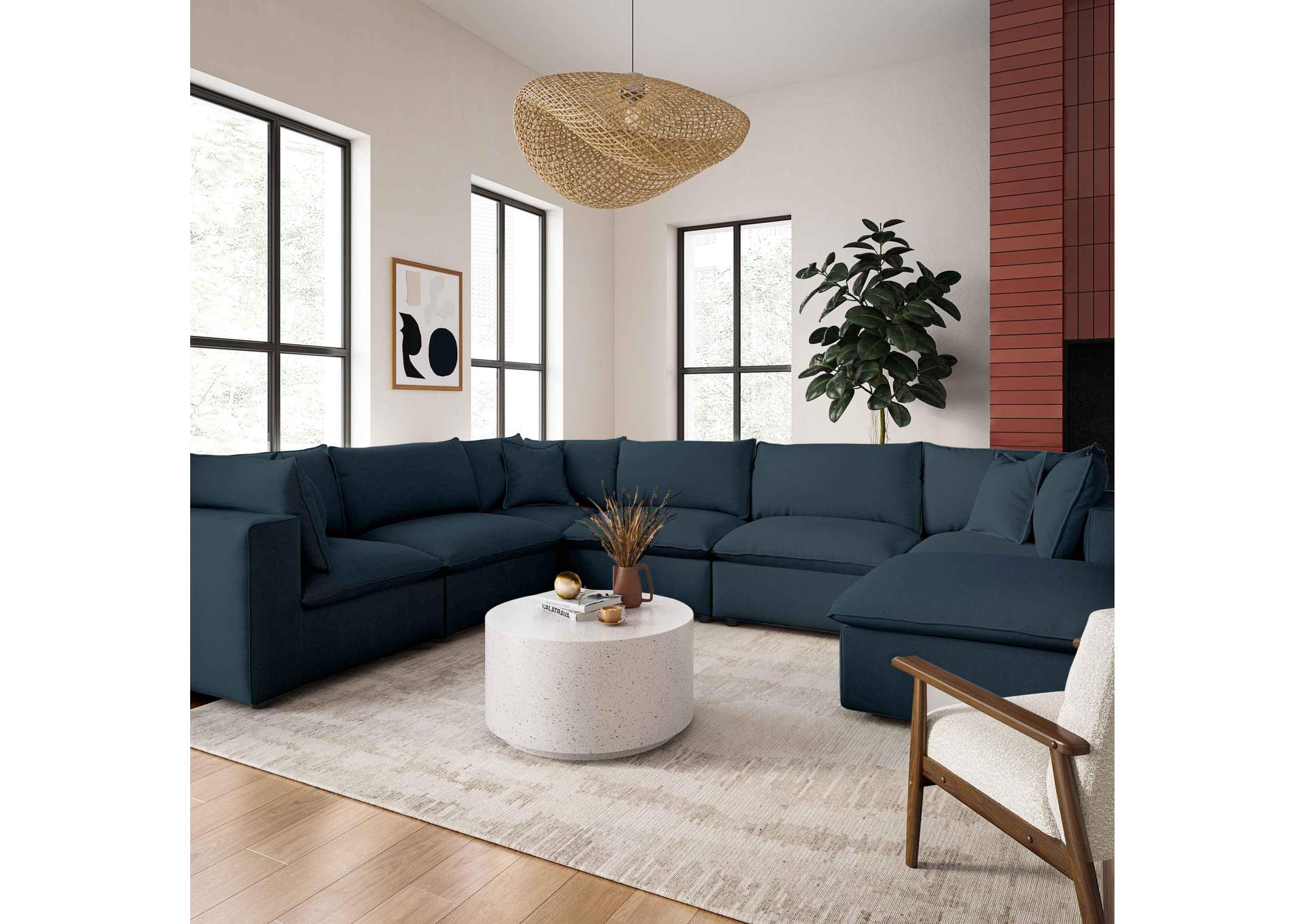 Cali Navy Performance Fabric Modular Large Chaise Sectional image 3