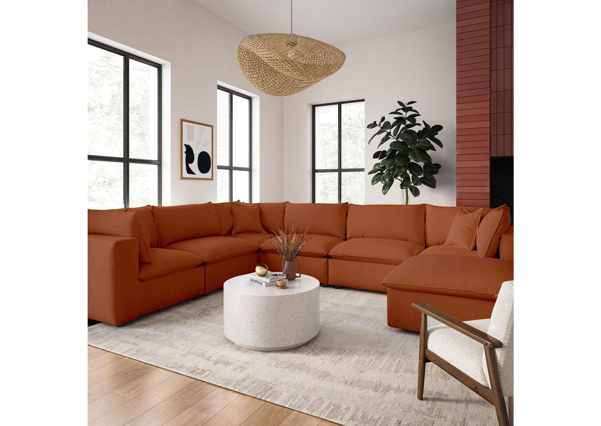 Cali Rust Performance Fabric Modular Large Chaise Sectional image 3