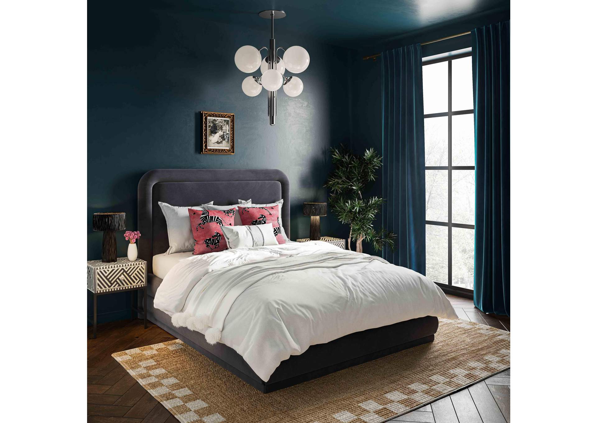 Briella Dark Grey Velvet Full Bed image 3