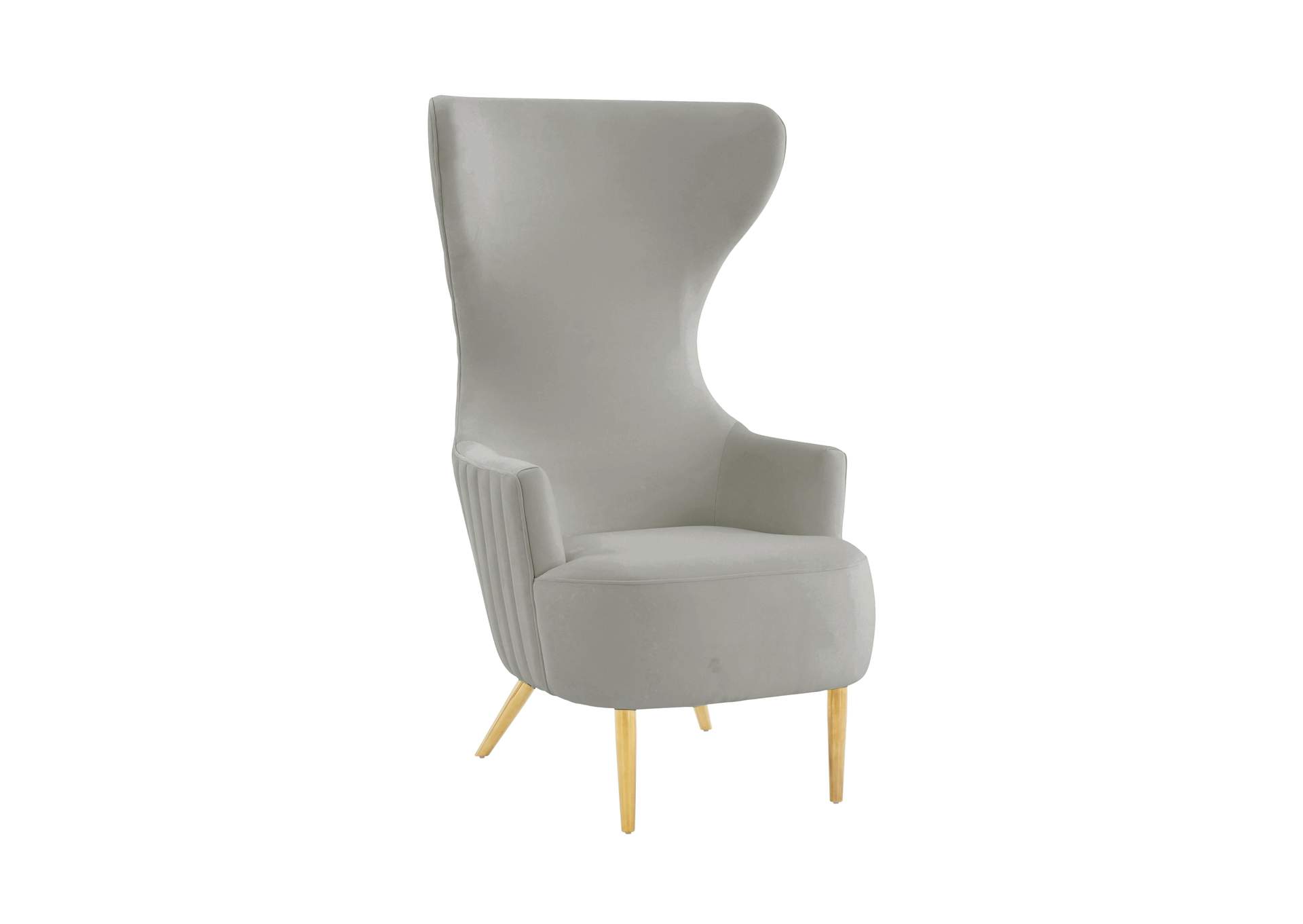 Julia Grey Velvet Channel Tufted Wingback Chair image 1