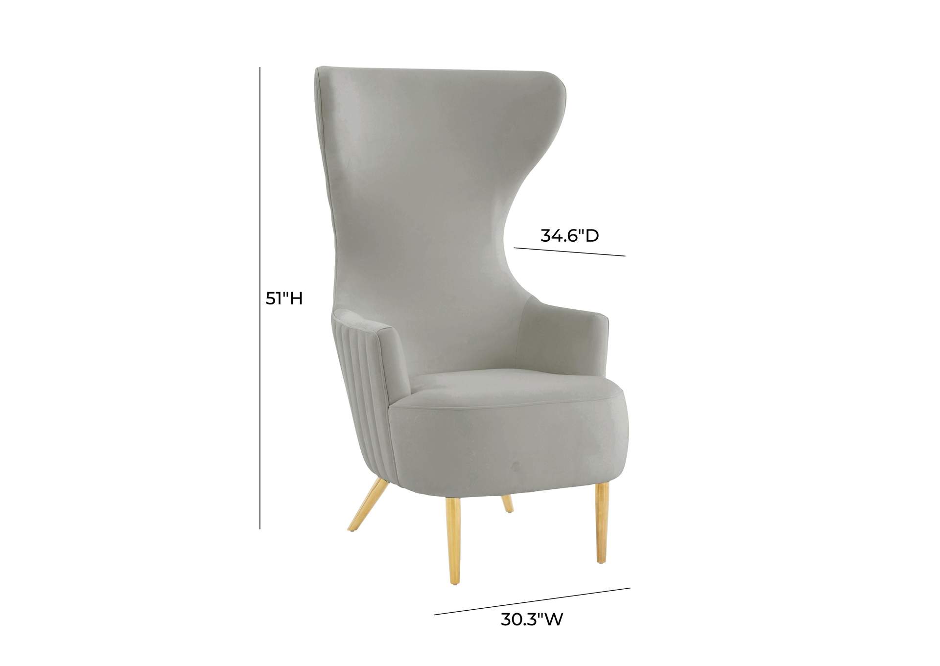 Julia Grey Velvet Channel Tufted Wingback Chair image 6