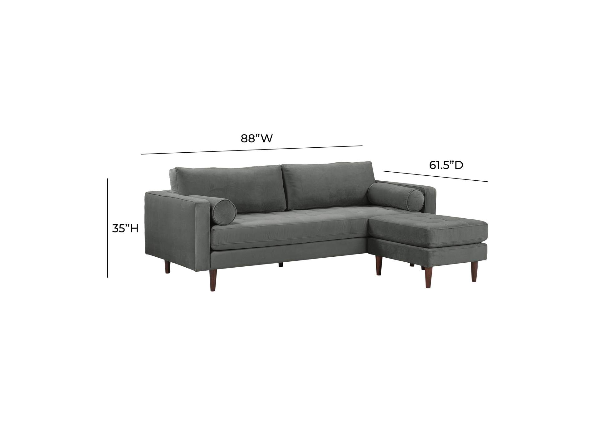 Cave Ash Gray Velvet Sectional image 8