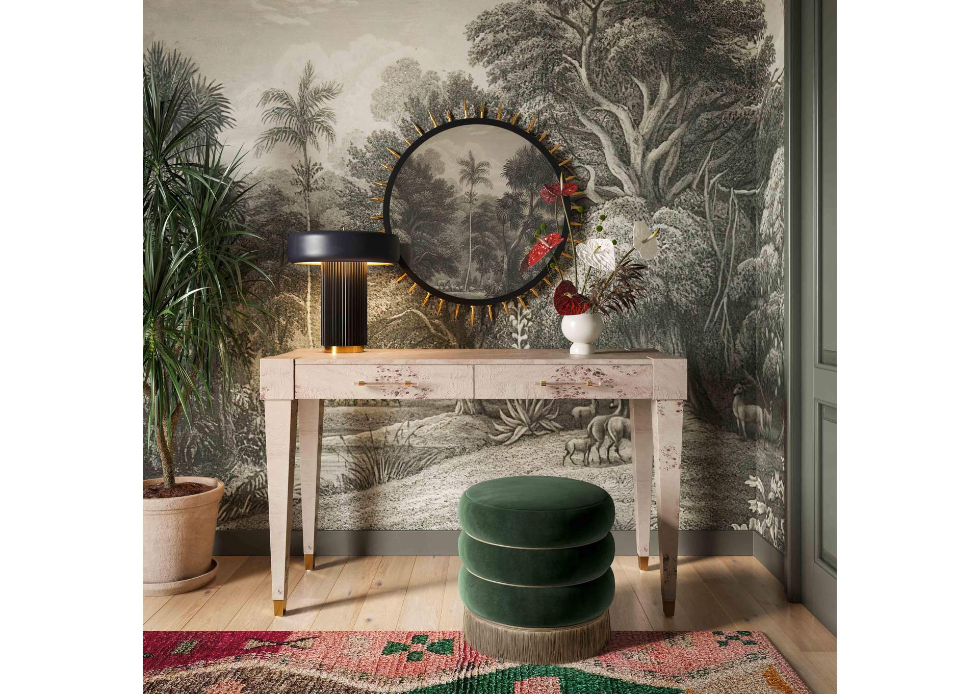 Lakka Green Velvet Ottoman image 3