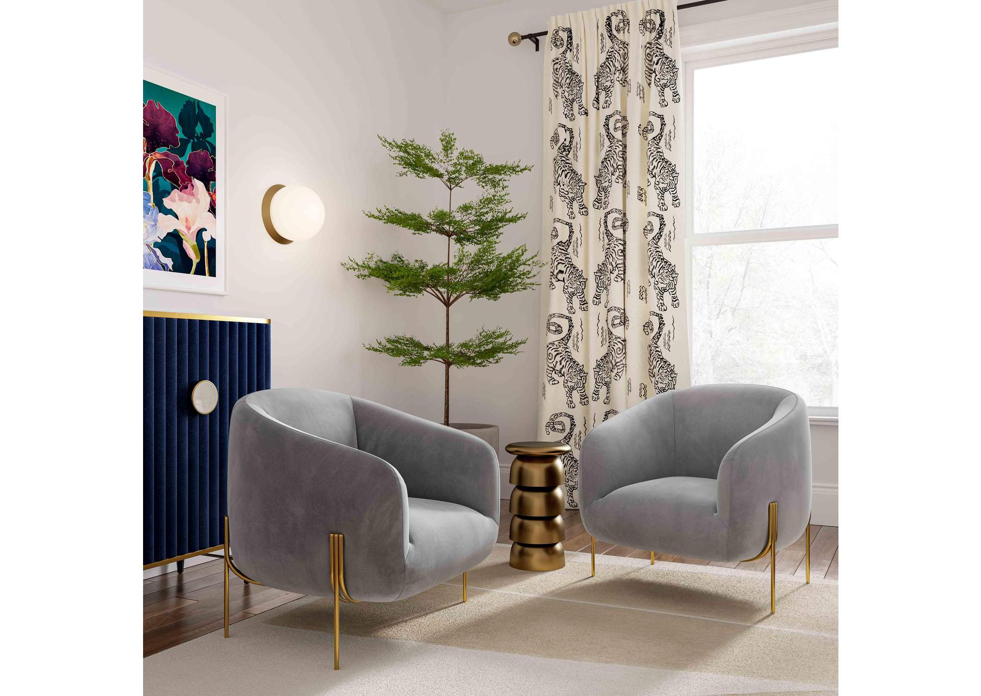 Kandra Grey Velvet Accent Chair image 3
