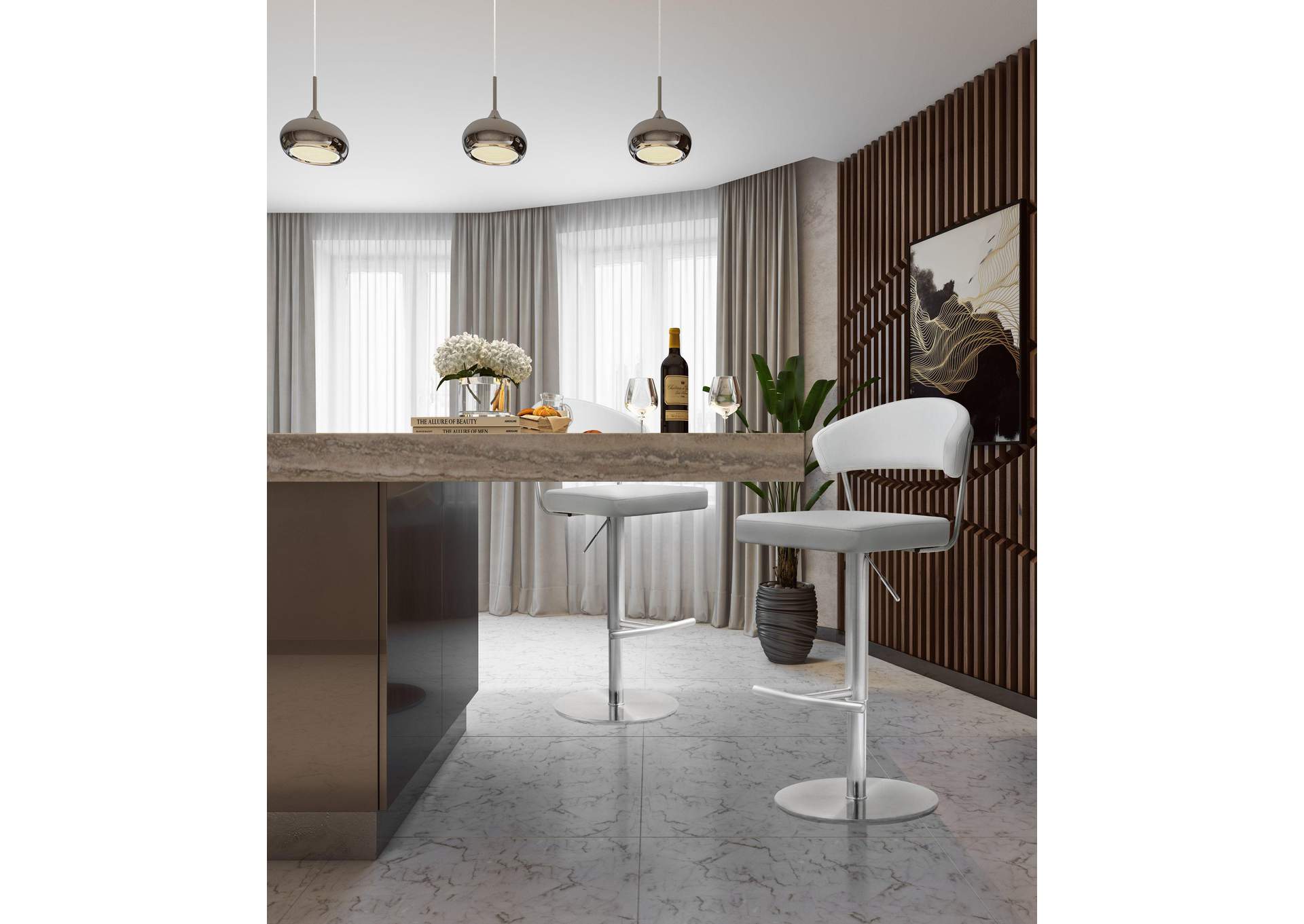 Cosmo White Performance Vegan Leather and Stainless Steel Barstool image 9