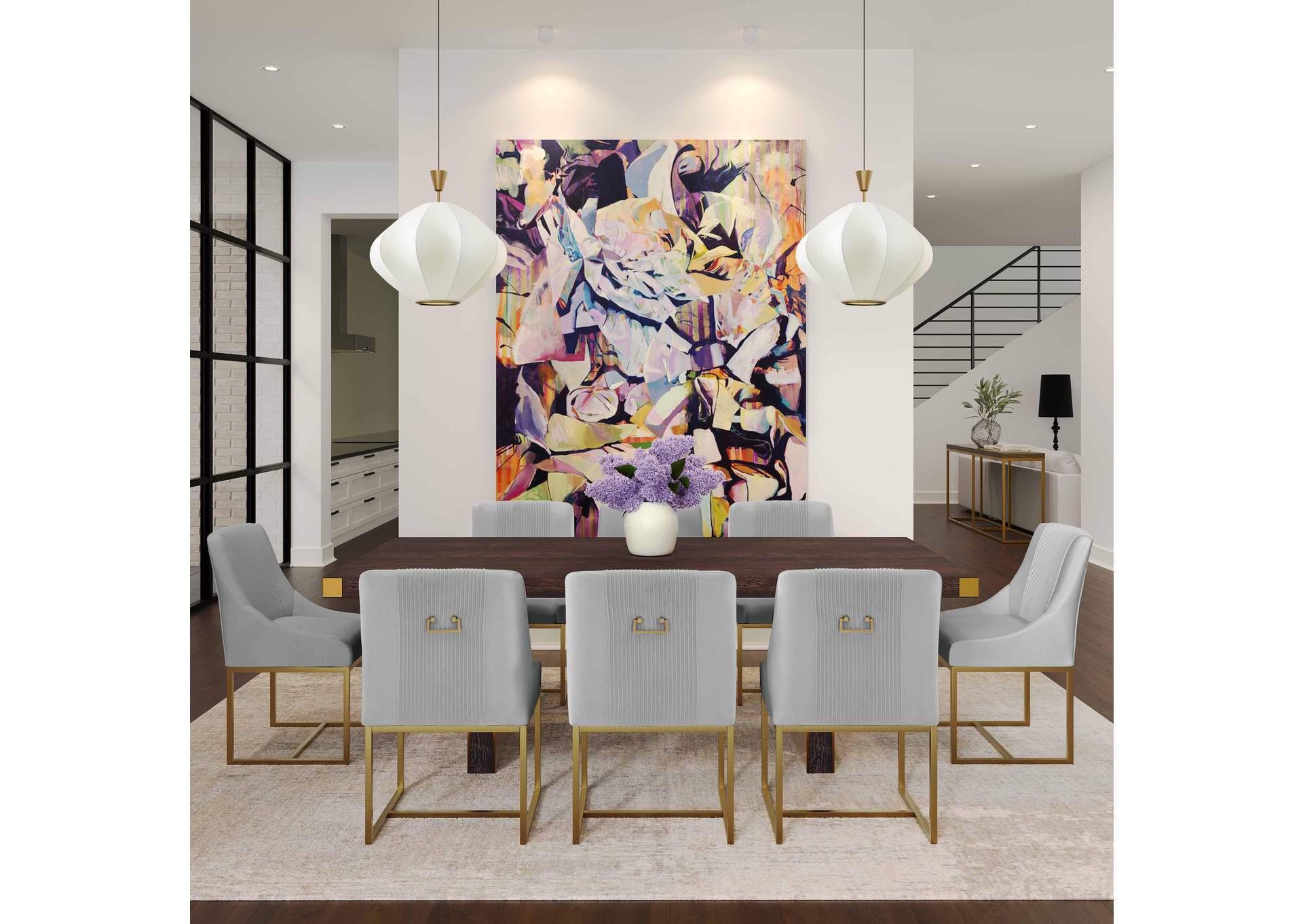 Lisa Grey Pleated Velvet Dining Chair image 3