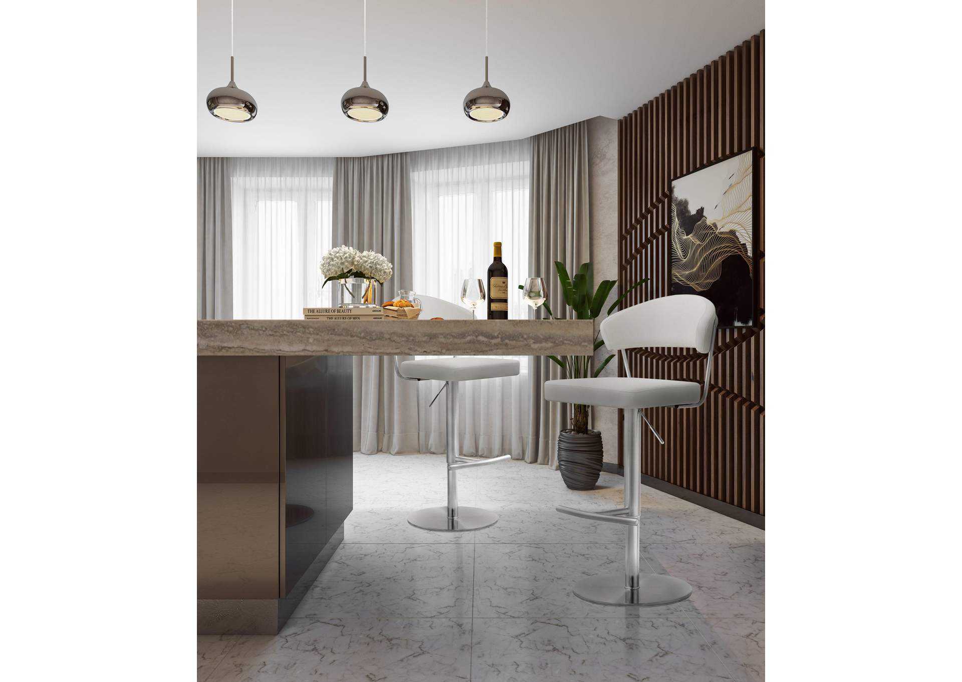 Cosmo Light Grey Performance Vegan Leather and Stainless Steel Barstool image 4