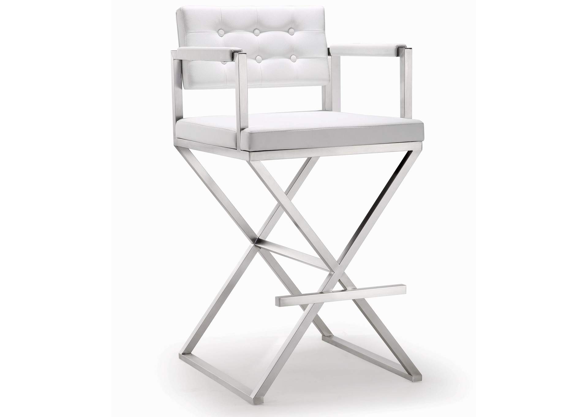 Director White Performance Vegan Leather and Stainless Steel Barstool image 3