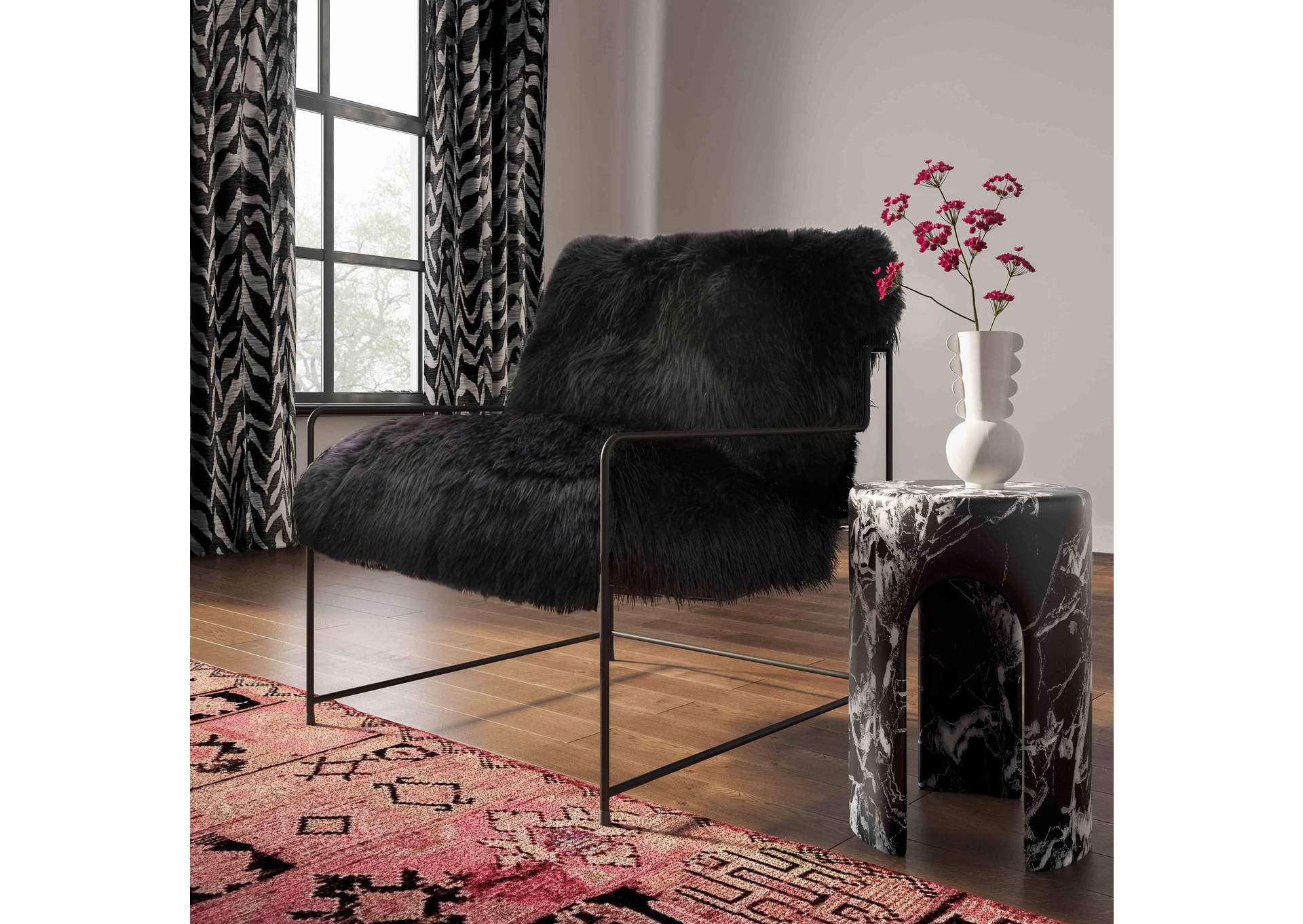 Kimi Black Genuine Sheepskin Chair image 3