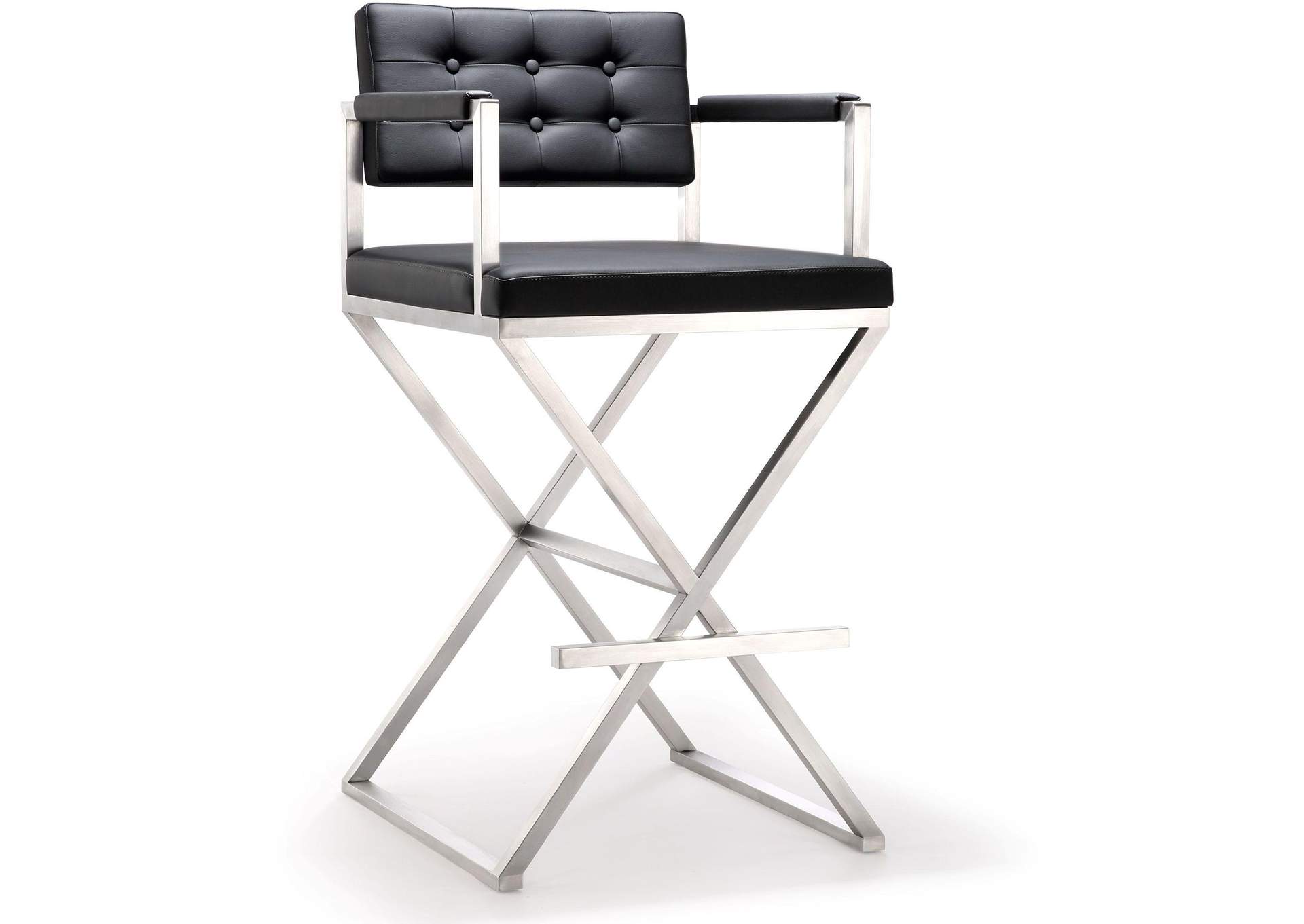 Director Black Performance Vegan Leather and Stainless Steel Barstool image 3
