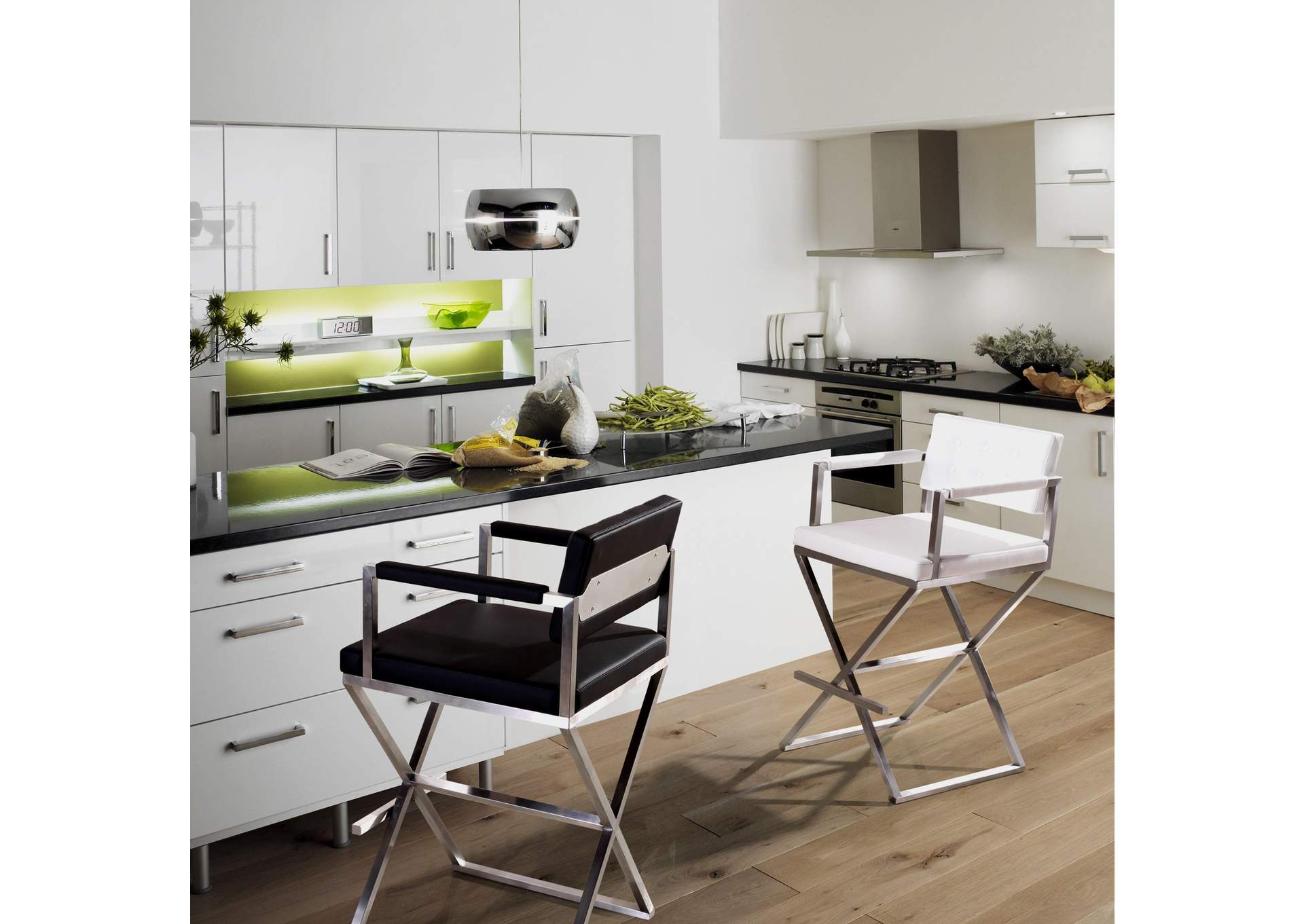 Director Black Performance Vegan Leather and Stainless Steel Barstool image 4