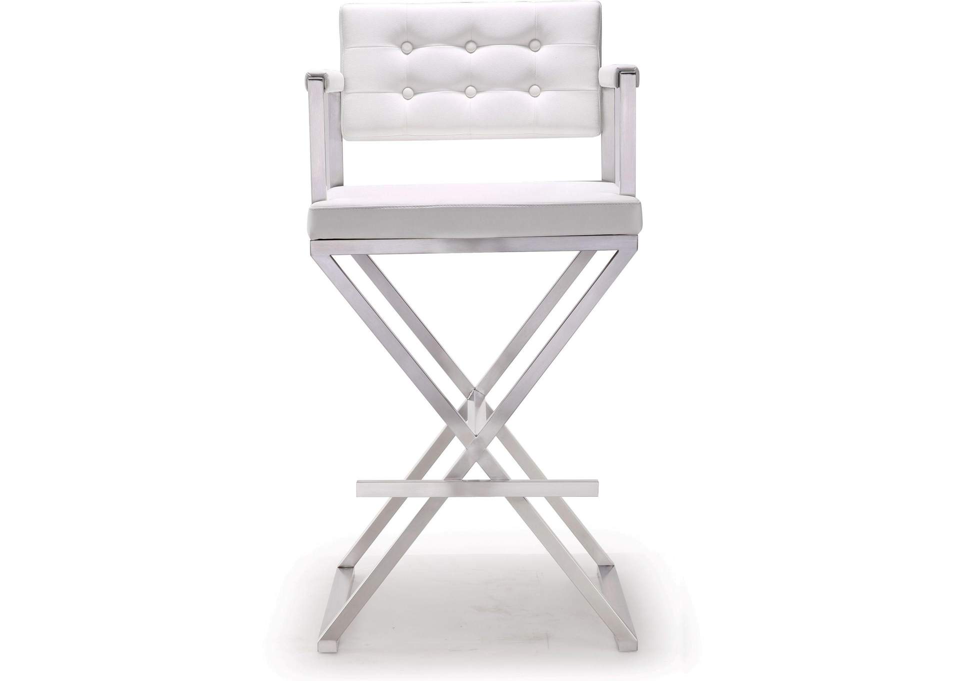 Director White Performance Vegan Leather and Stainless Steel Barstool image 5