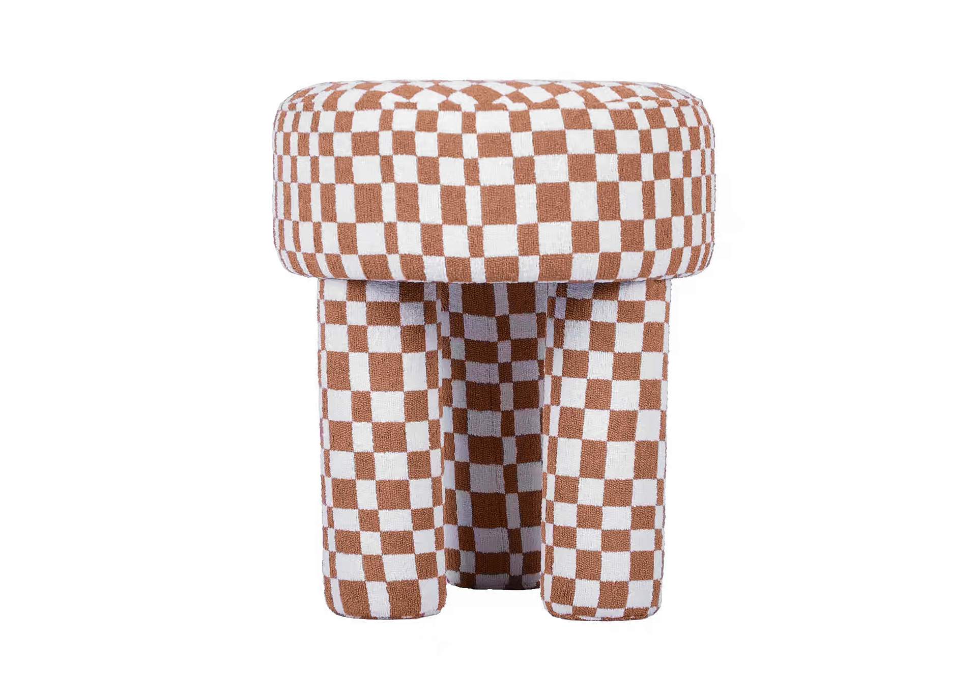 Claire Brown Checkered Boucle Stool image 6