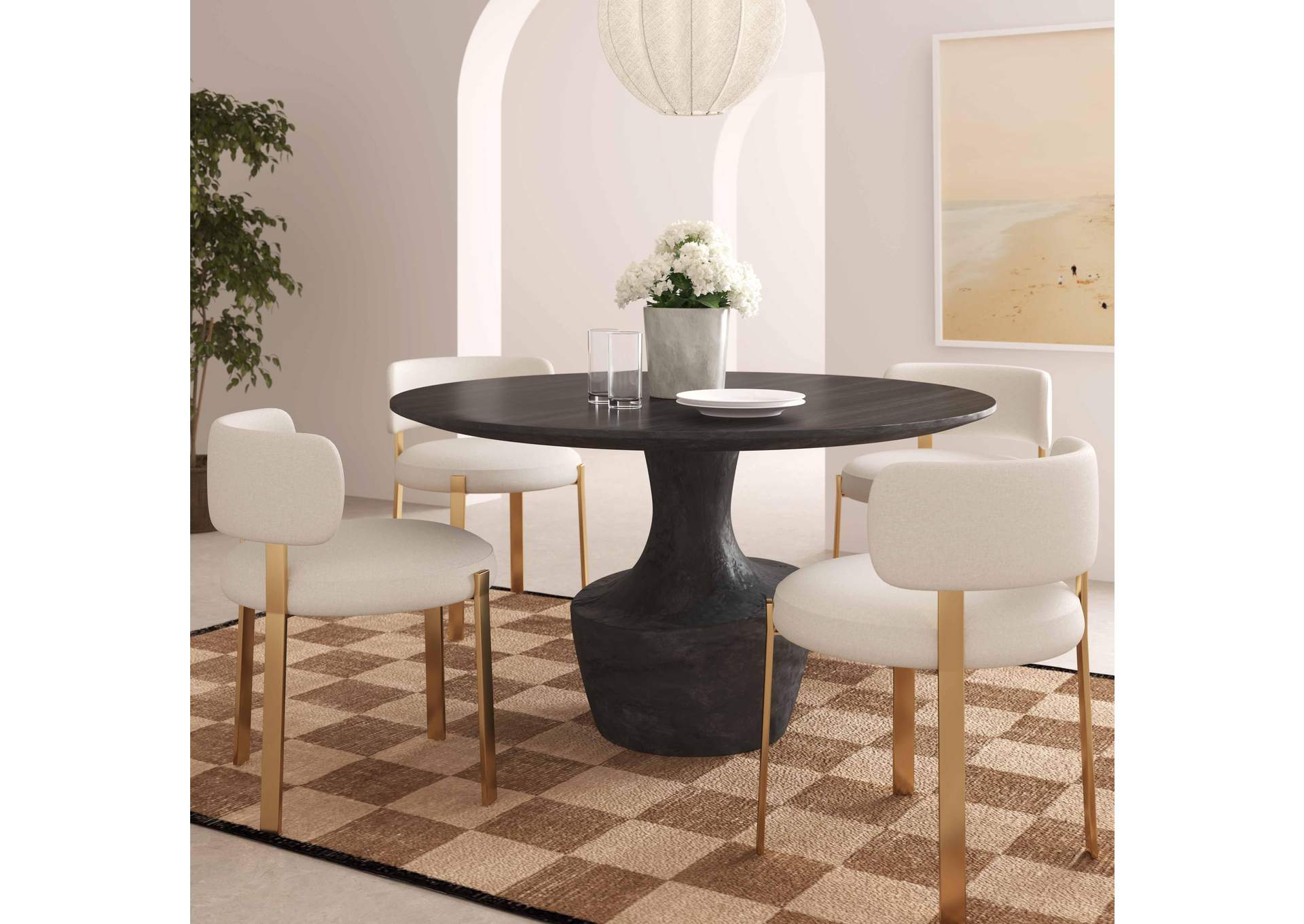 Gevra Black Acacia and Faux Plaster Dining Table image 3
