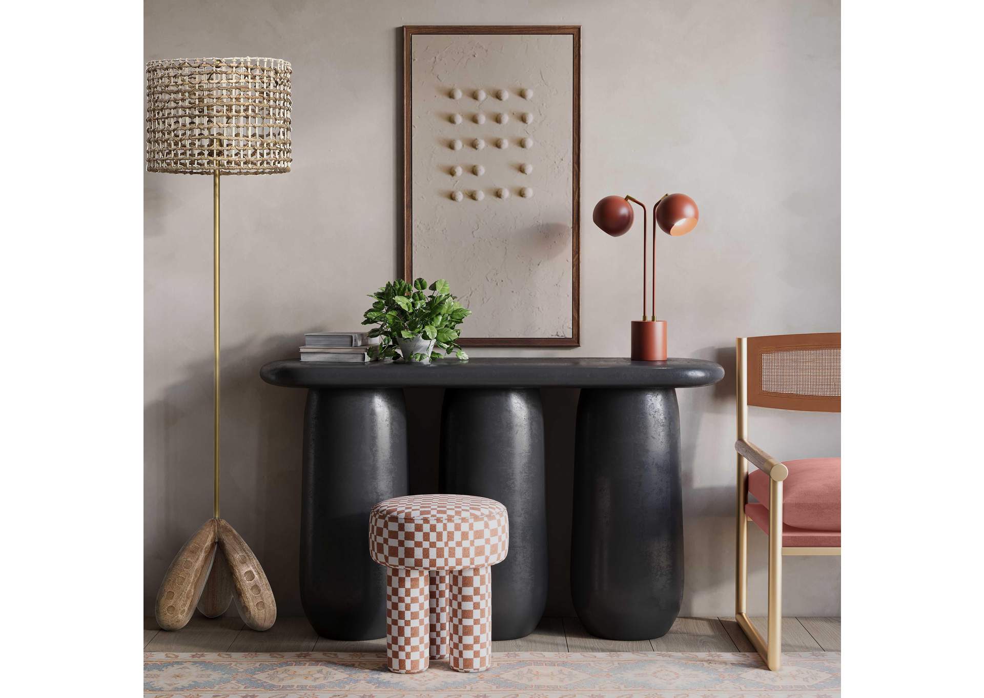 Claire Brown Checkered Boucle Stool image 3