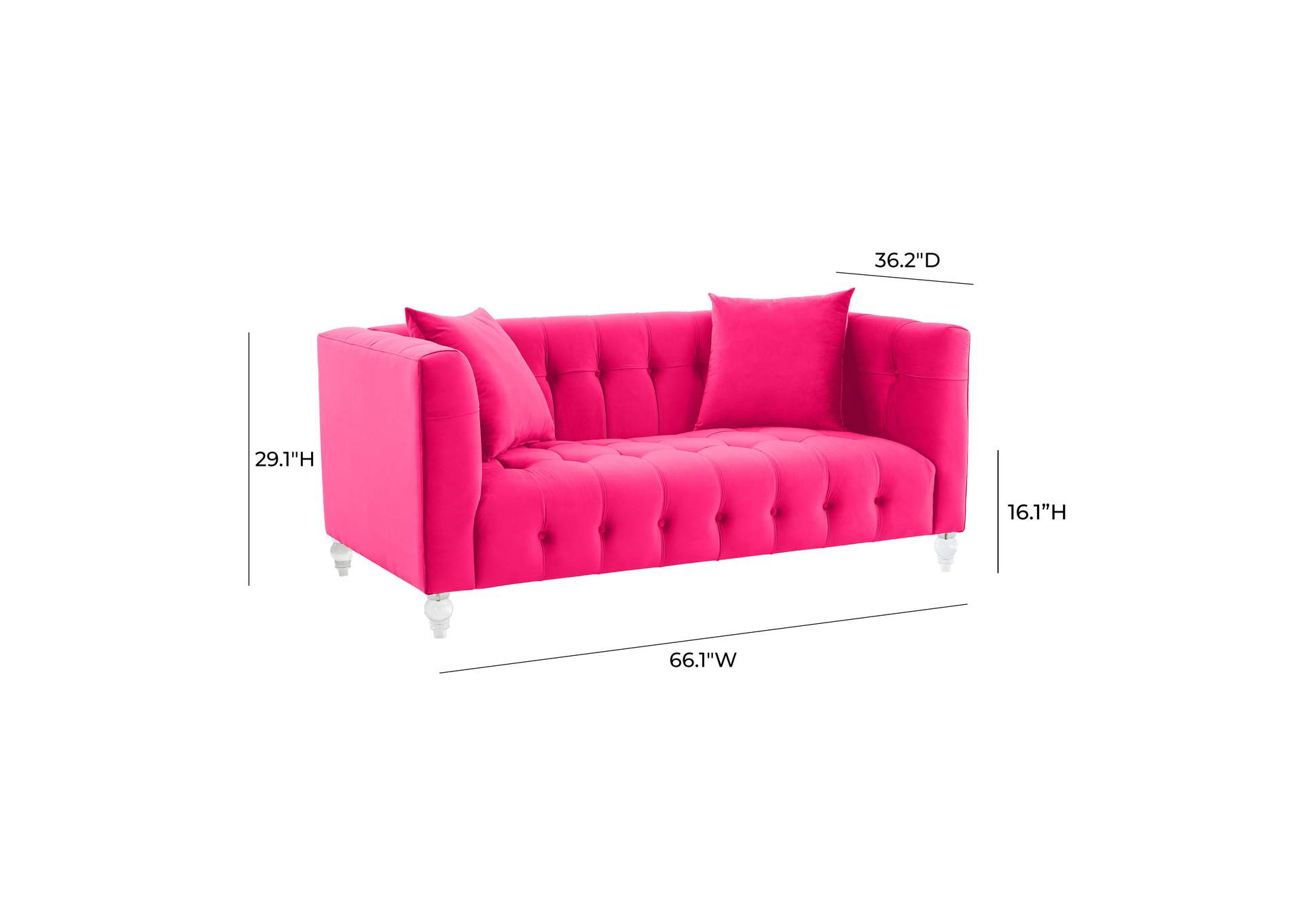 Bea Hot Pink Velvet Loveseat image 3
