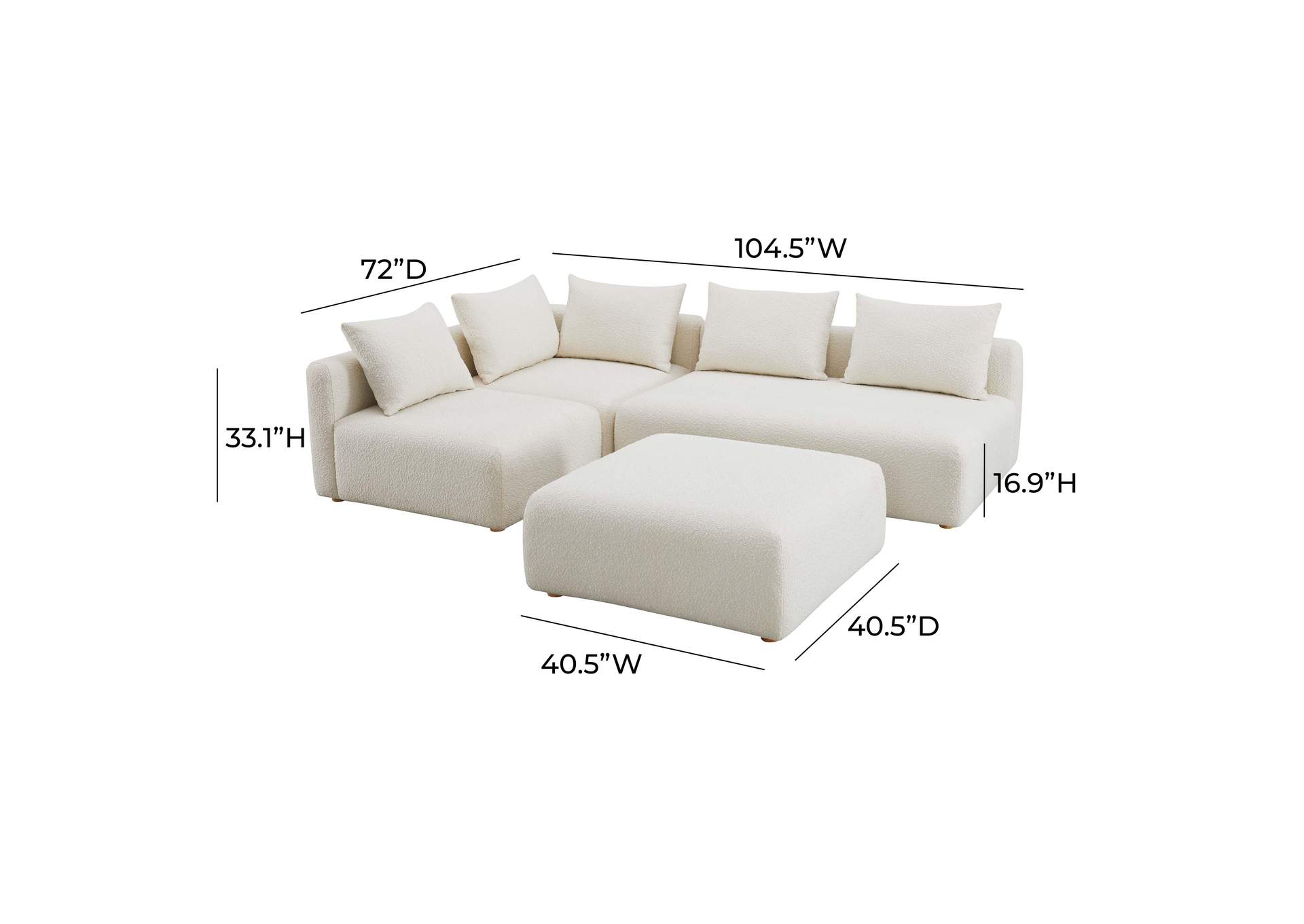 Hangover Cream Boucle 4 - Piece Modular Chaise Sectional image 7