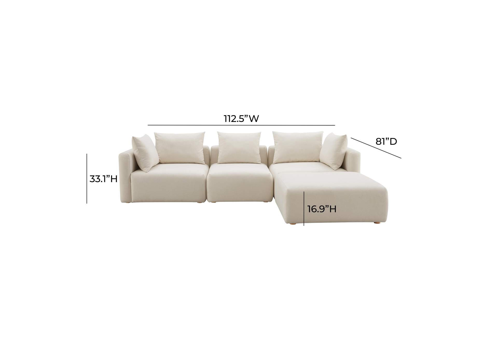 Hangover Cream Performance Linen 4 - Piece Modular Sectional image 6
