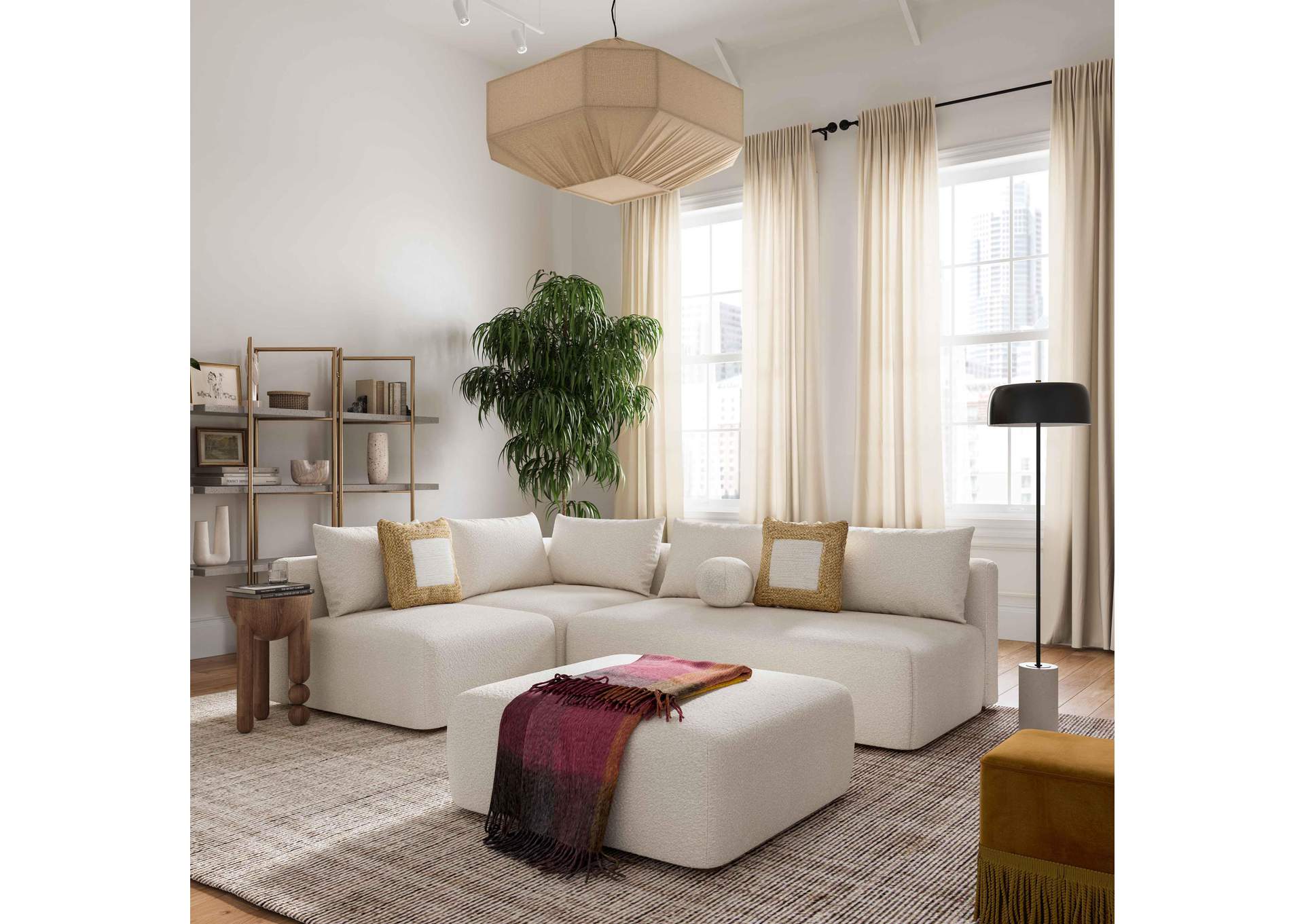 Hangover Cream Boucle 4 - Piece Modular Chaise Sectional image 3