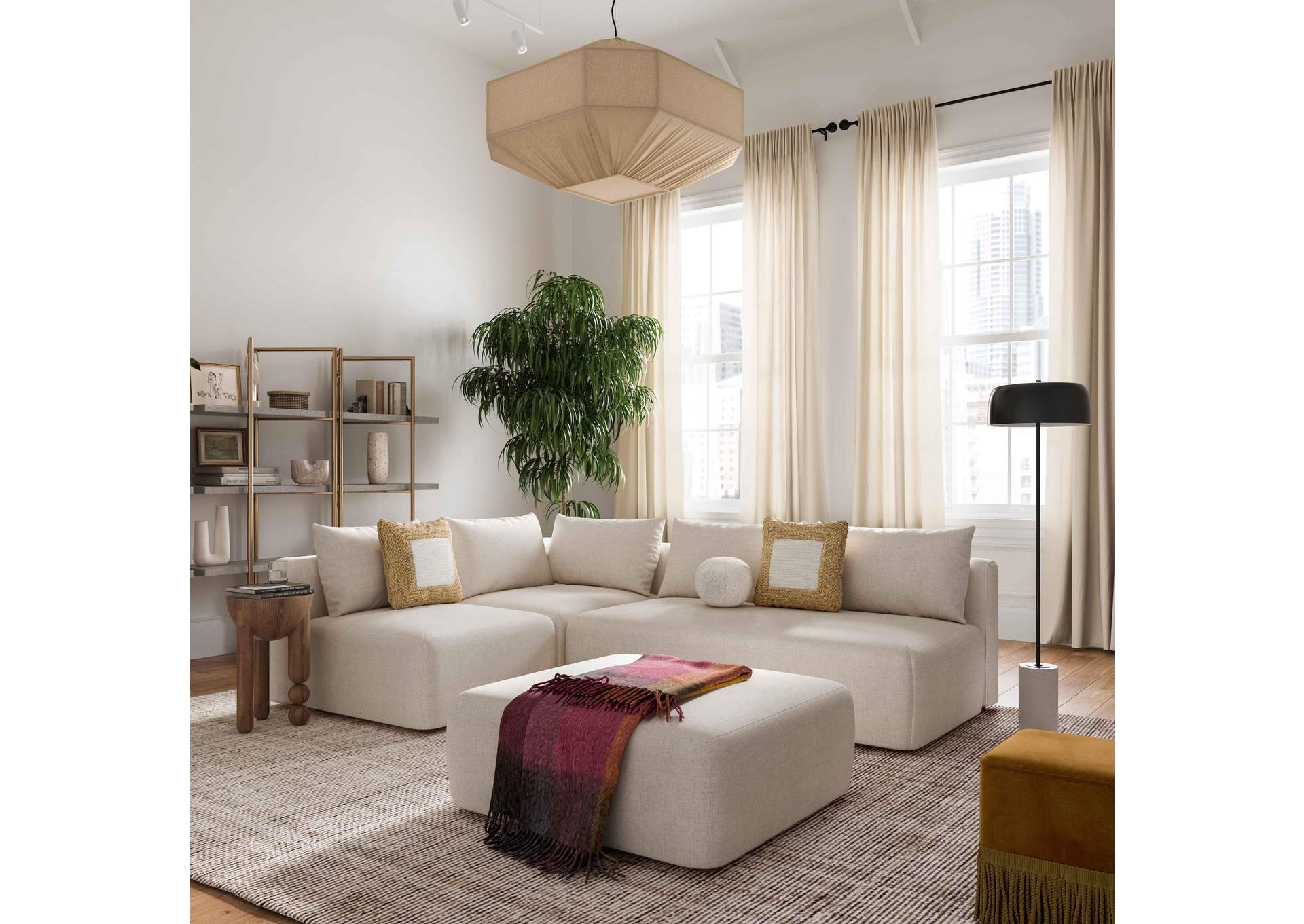 Hangover Cream Performance Linen Ottoman image 3