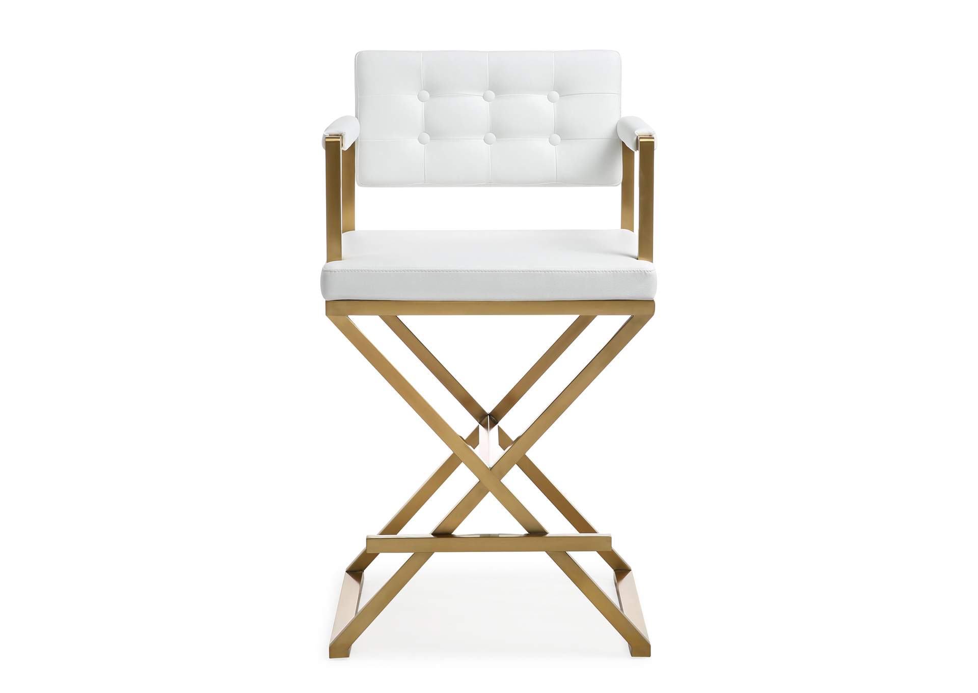 Director White Performance Vegan Leather and Gold Steel Counter Stool image 4