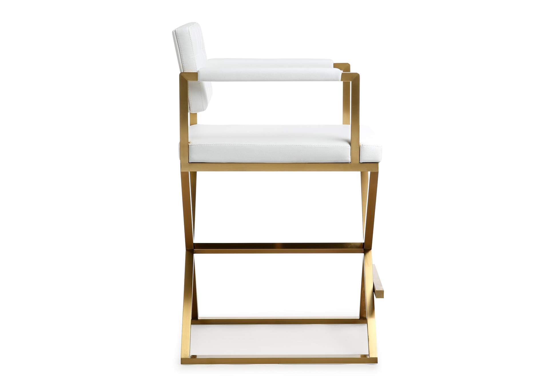 Director White Performance Vegan Leather and Gold Steel Counter Stool image 5