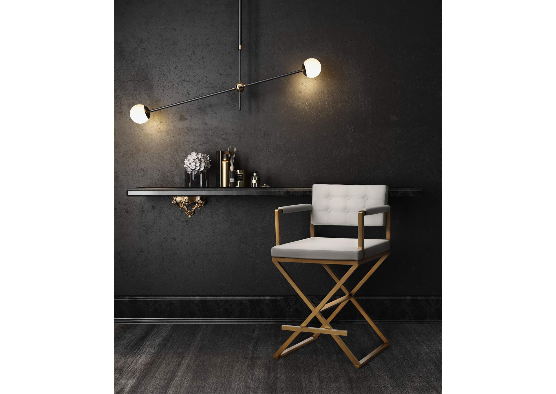 Director White Performance Vegan Leather and Gold Steel Counter Stool image 3