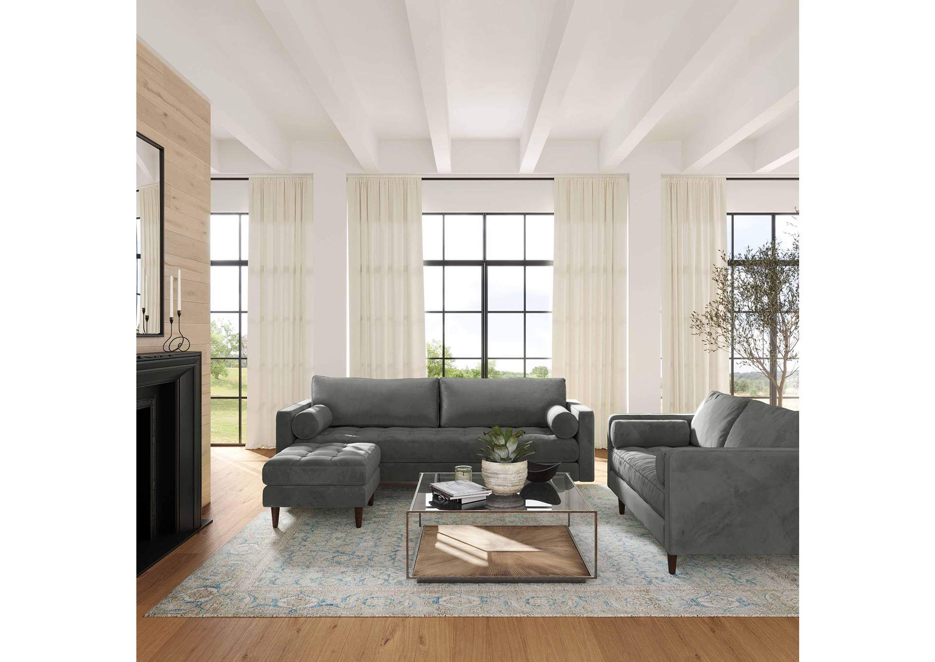 Cave Ash Gray Velvet Sofa image 3