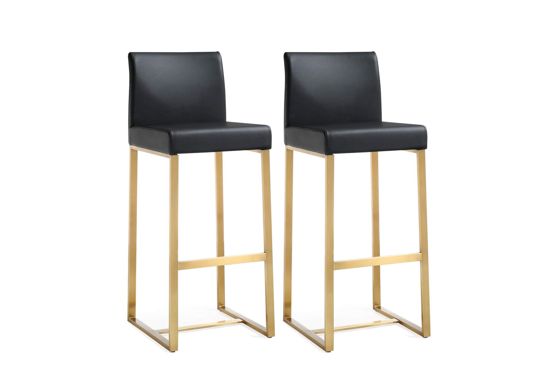 Denmark Black Performance Vegan Leather and Gold Steel Barstool - Set of 2 image 1