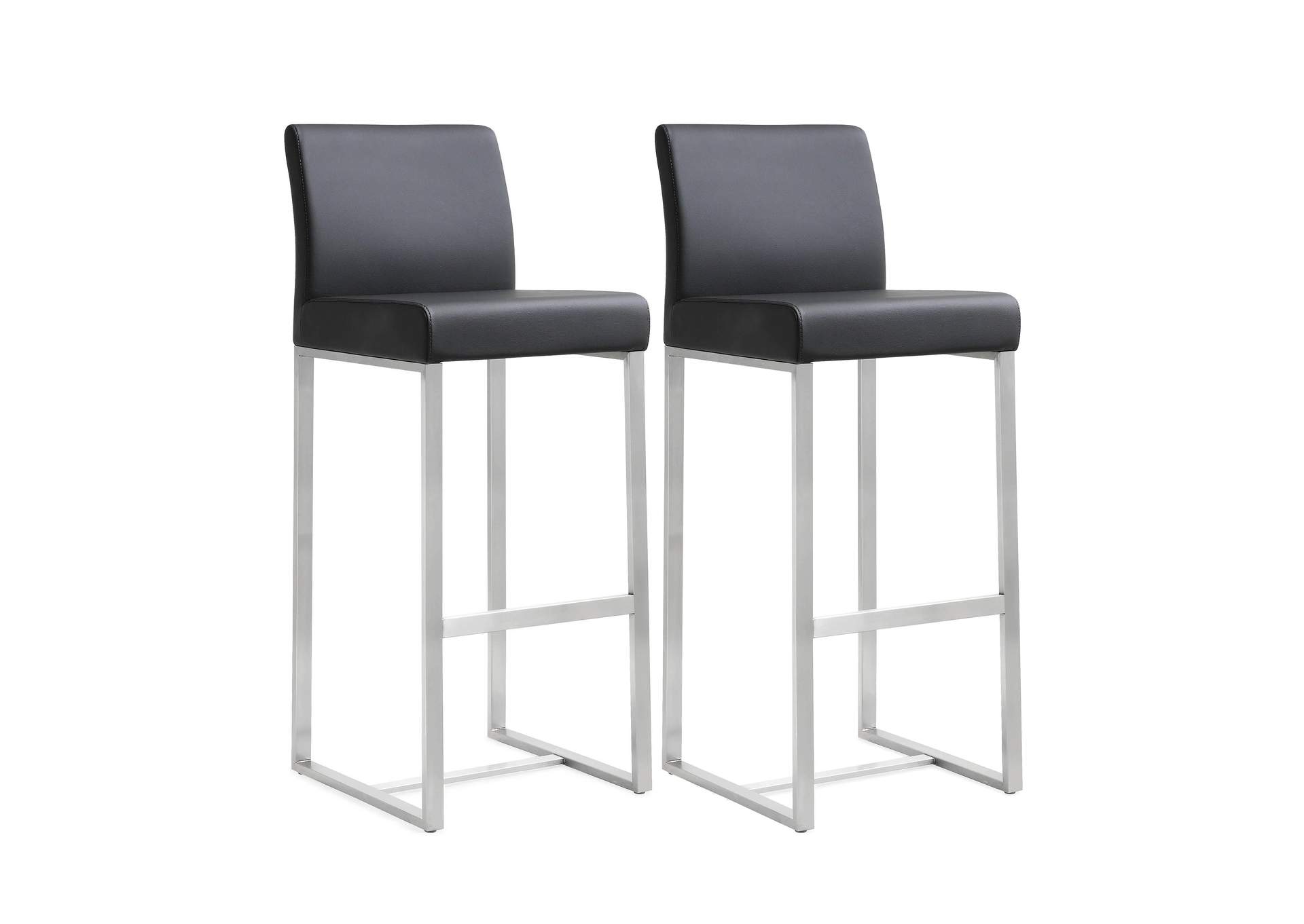 Denmark Black Performance Vegan Leather and Stainless Steel Barstool - Set of 2 image 3