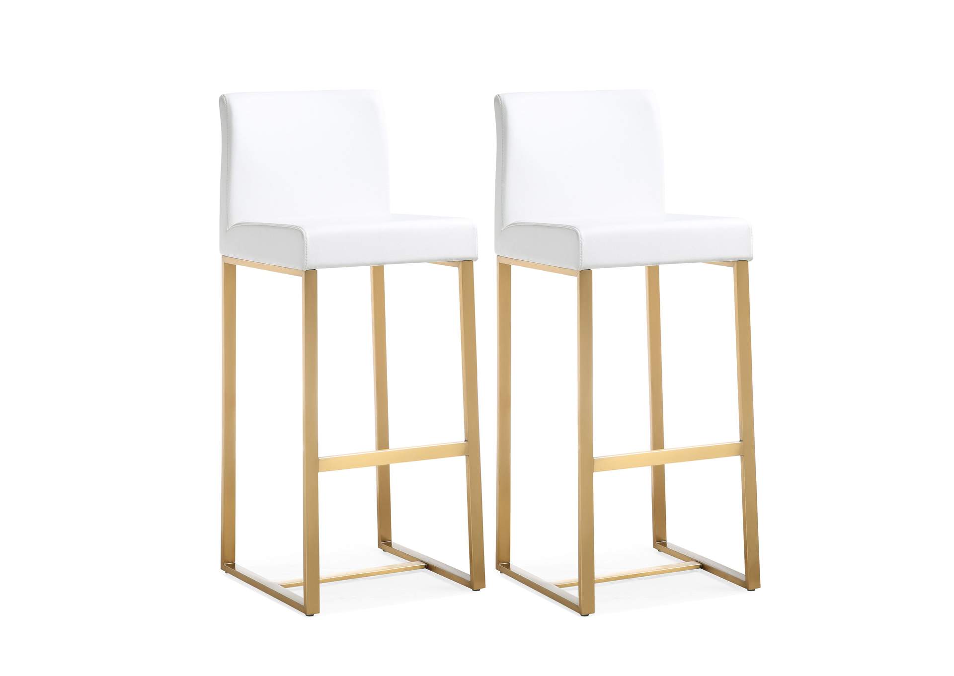 Denmark White Performance Vegan Leather and Gold Steel Barstool - Set of 2 image 1