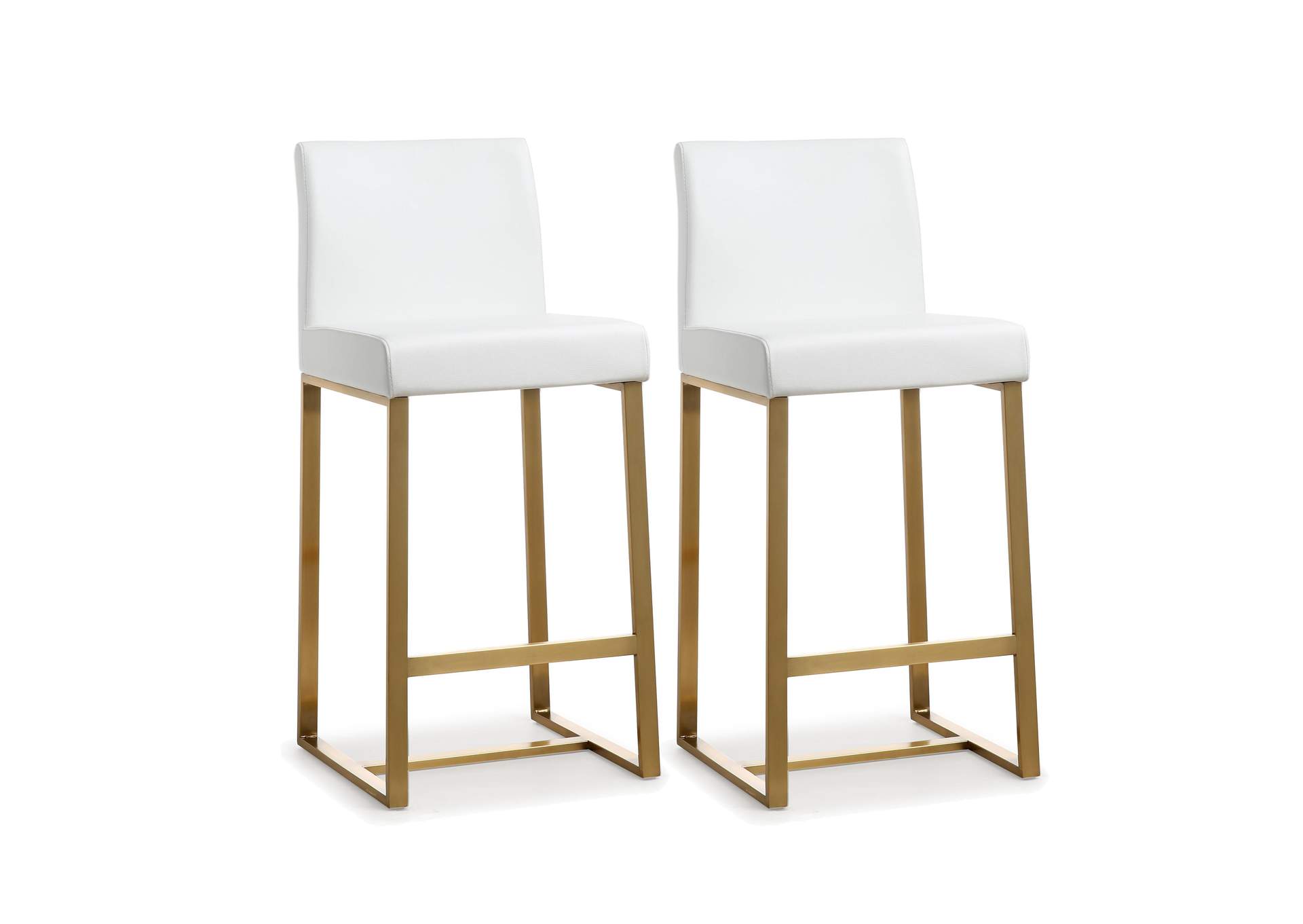 Denmark White Performance Vegan Leather and Gold Steel Counter Stool - Set of 2 image 1